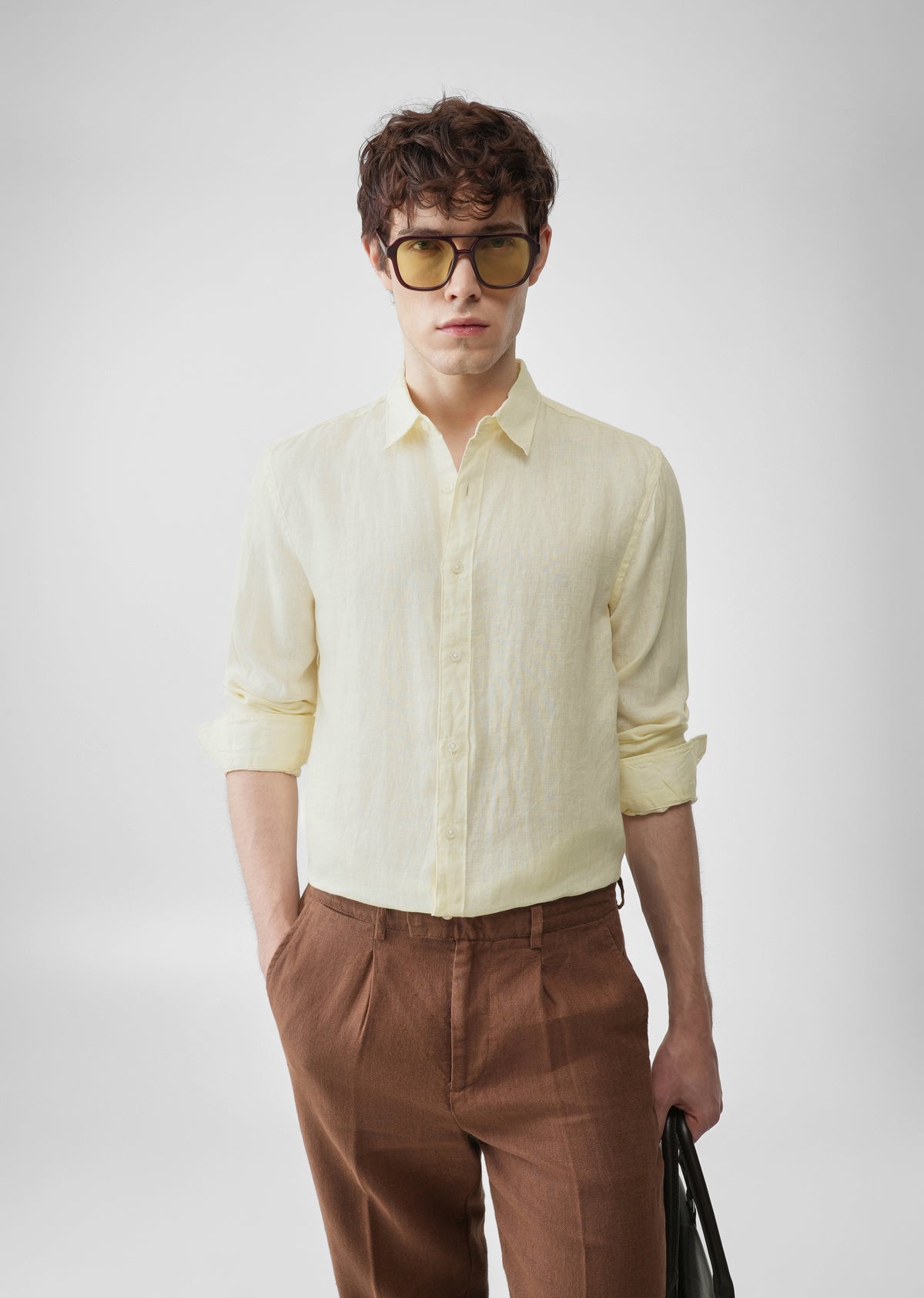 Light Yellow 100% Pure Linen Shirt