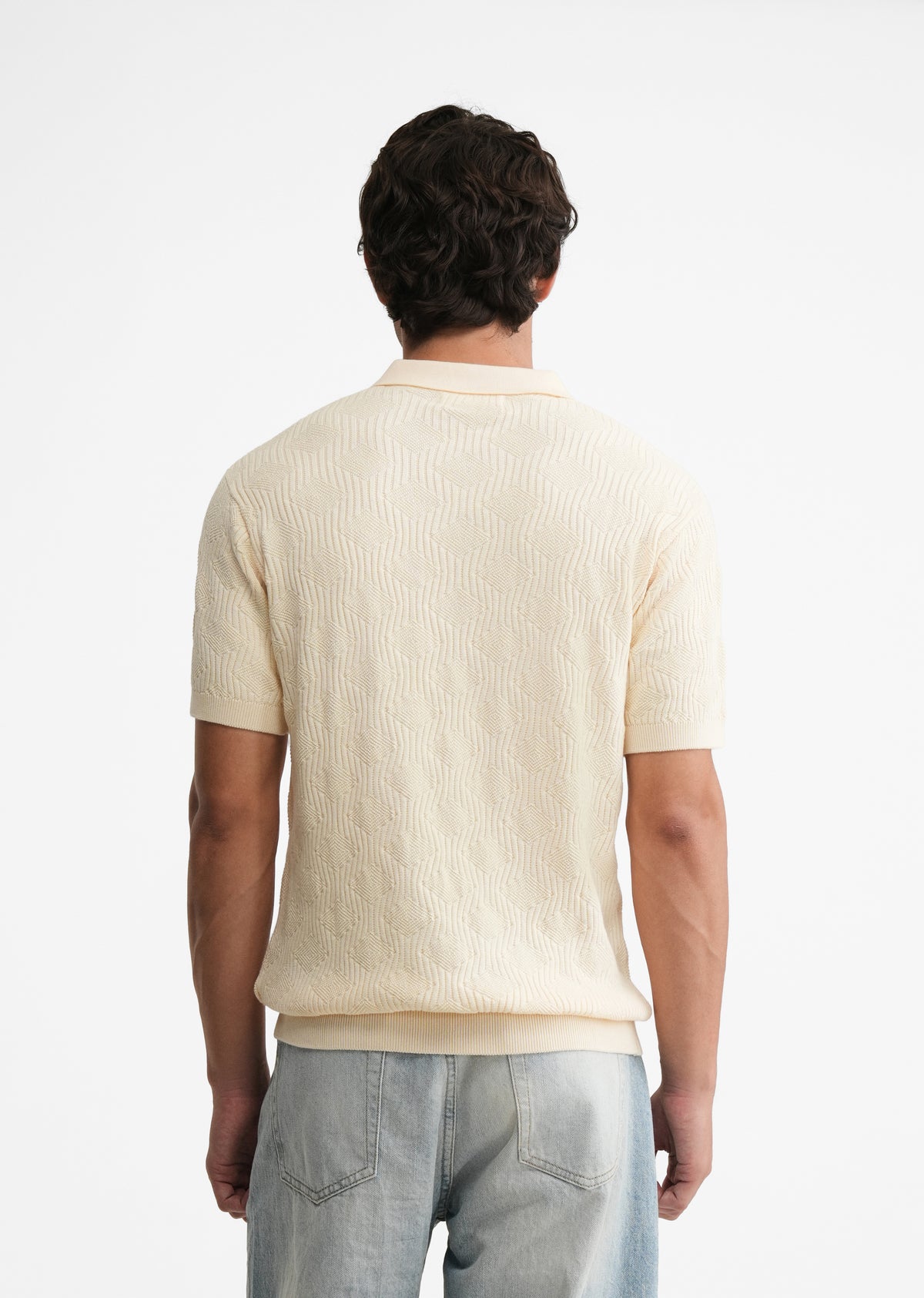 Light Yellow Textured Knitted Polo