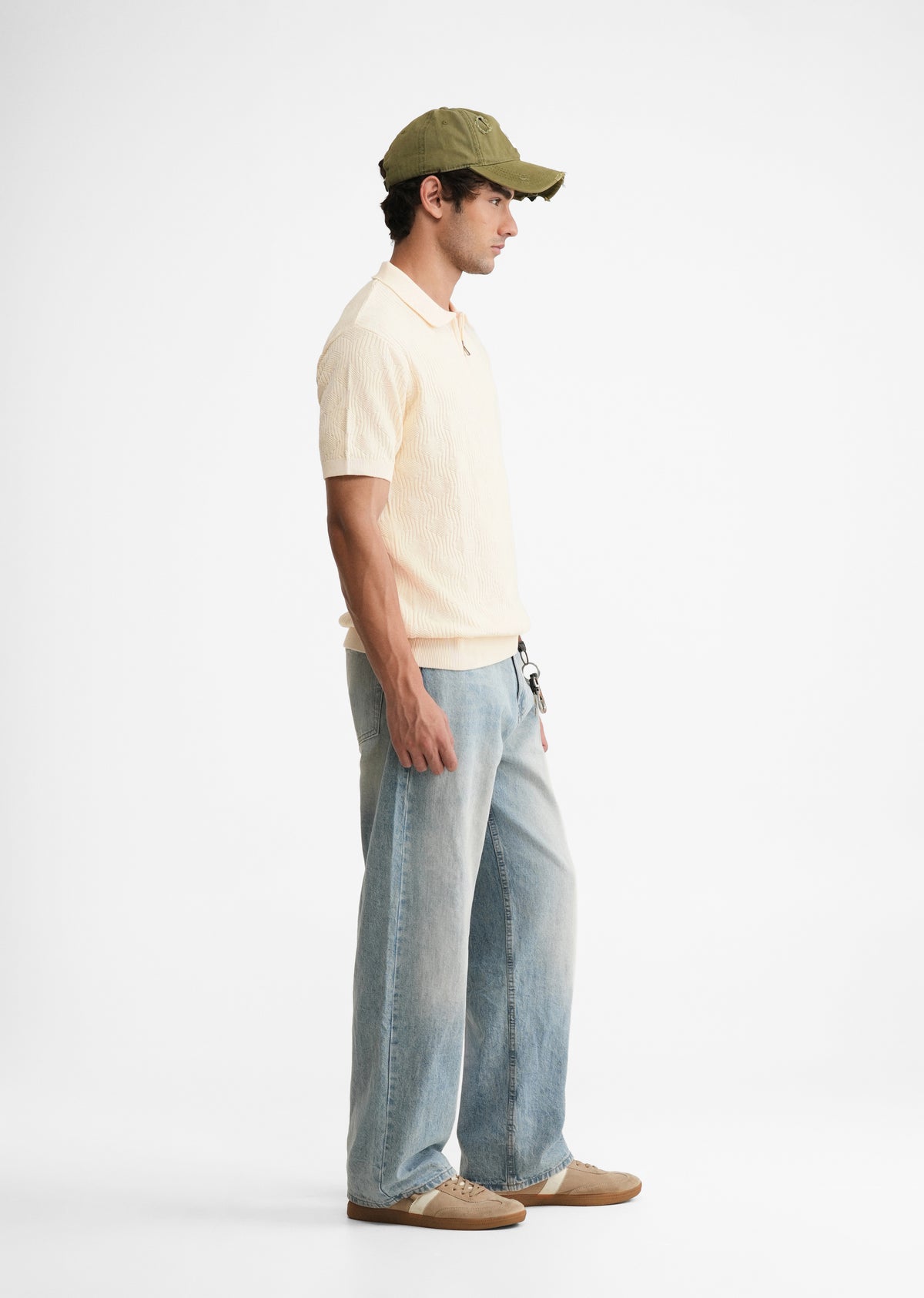 Light Yellow Textured Knitted Polo