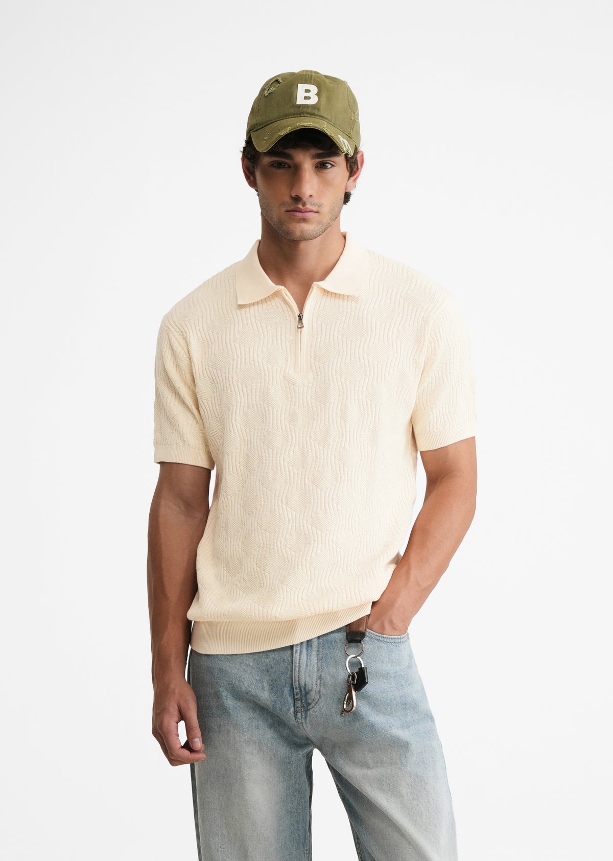 Light Yellow Textured Knitted Polo
