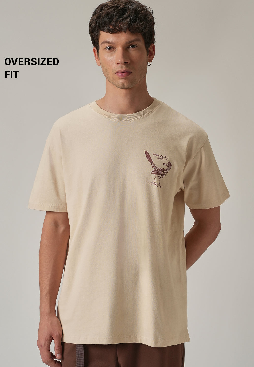 Light Beige Back Printed Oversized T-Shirt