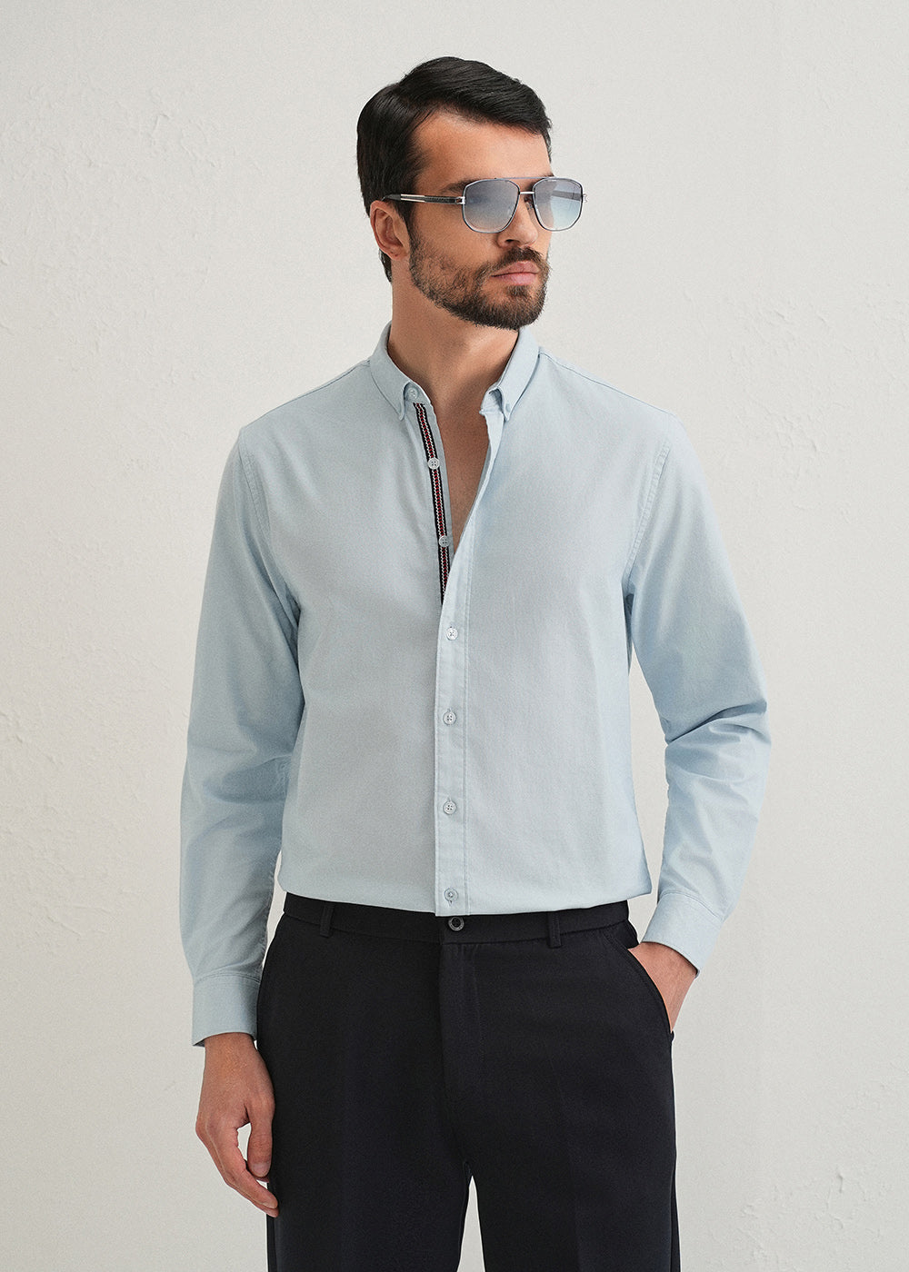 Light Blue Contrast Placket Shirt
