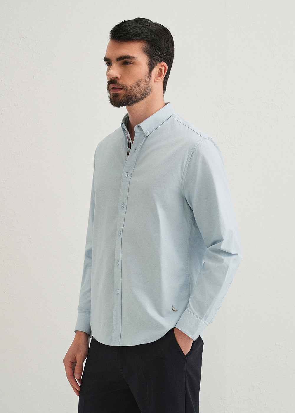 Light Blue Contrast Placket Shirt