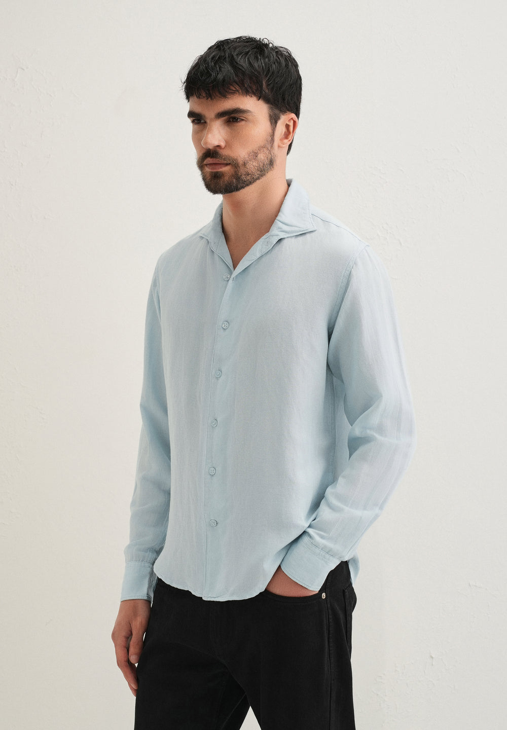 Light Blue Plain Linen Viscose Shirt