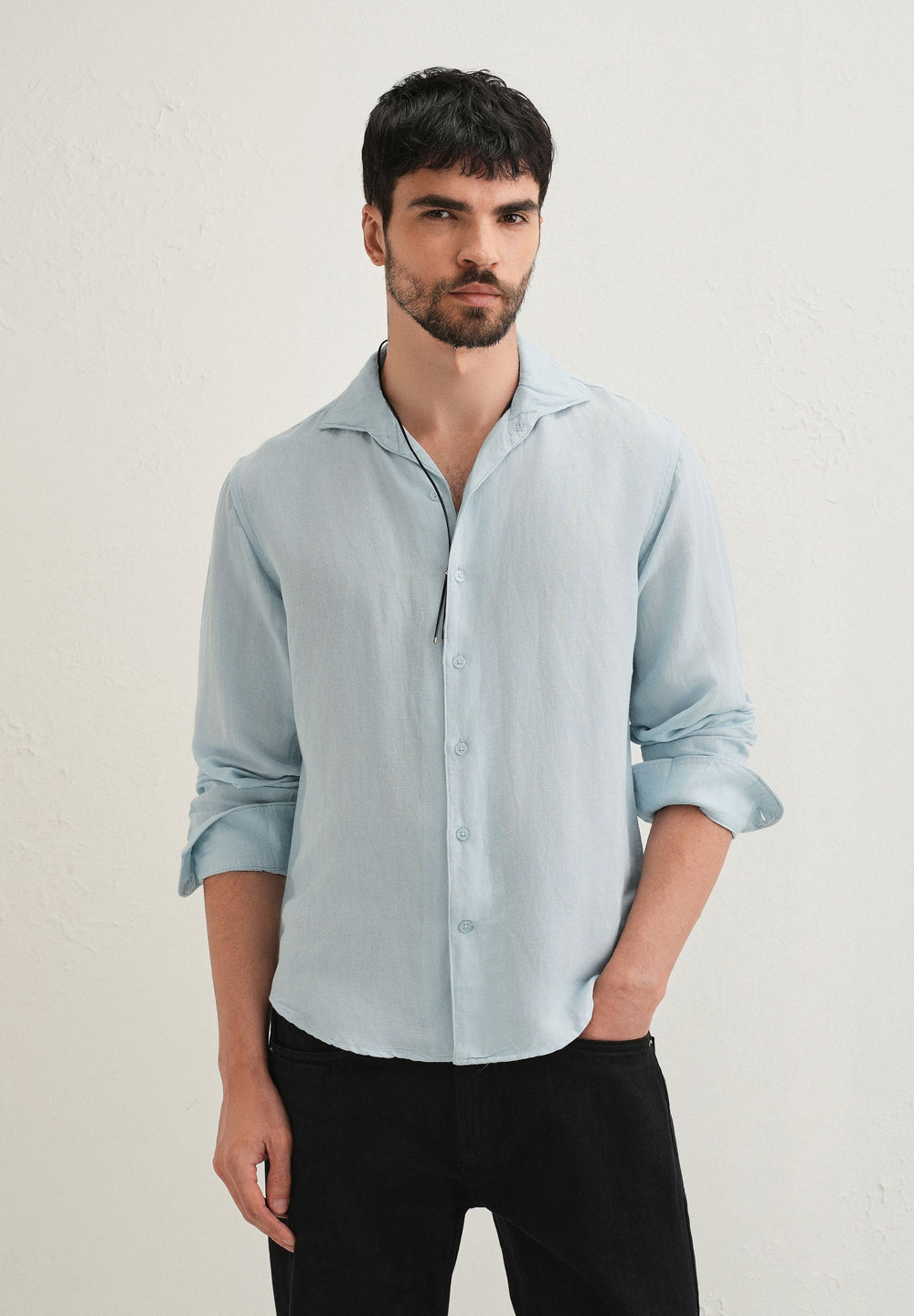 Light Blue Plain Linen Viscose Shirt