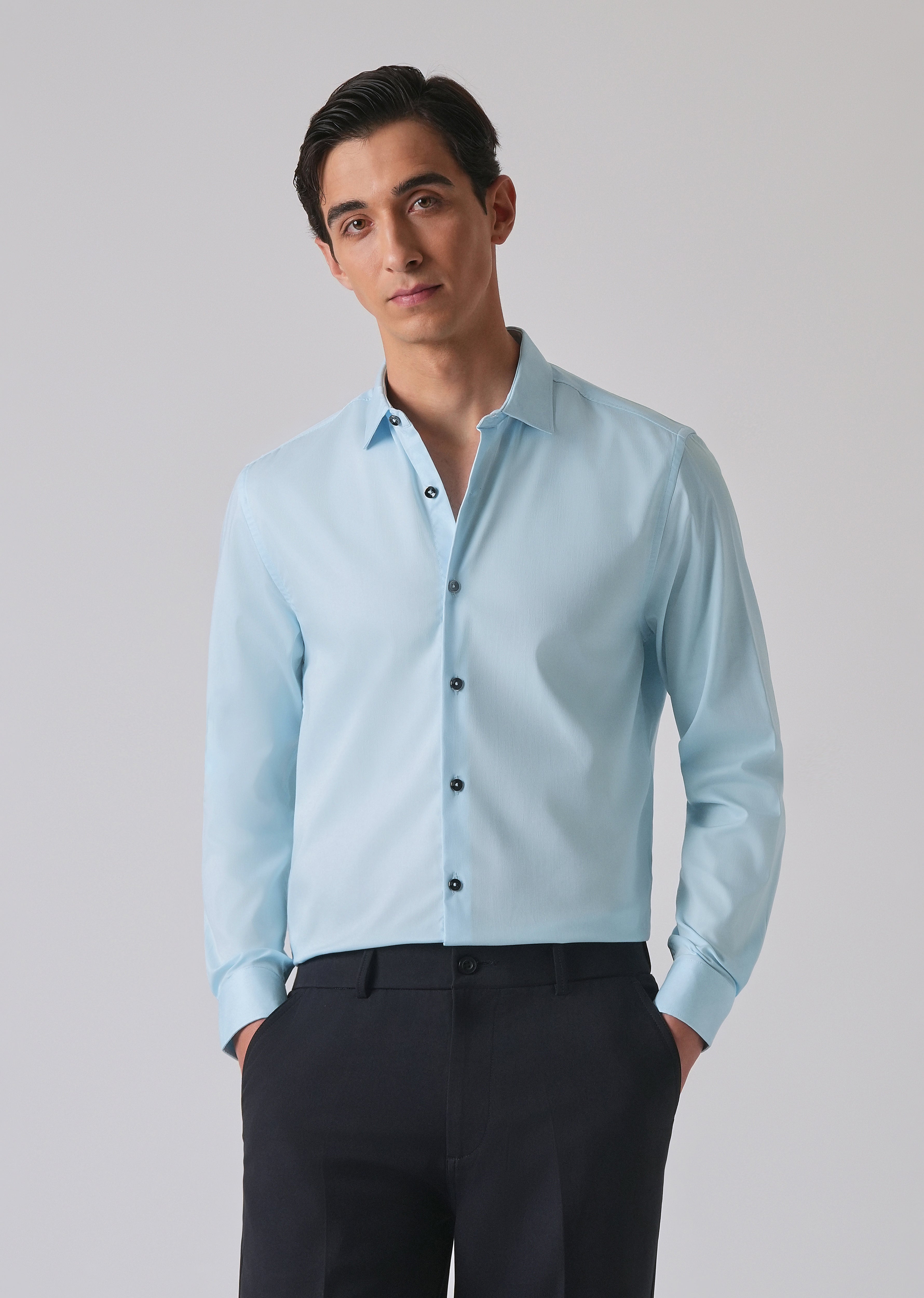 Light Blue Cotton Stretch Plain Shirt