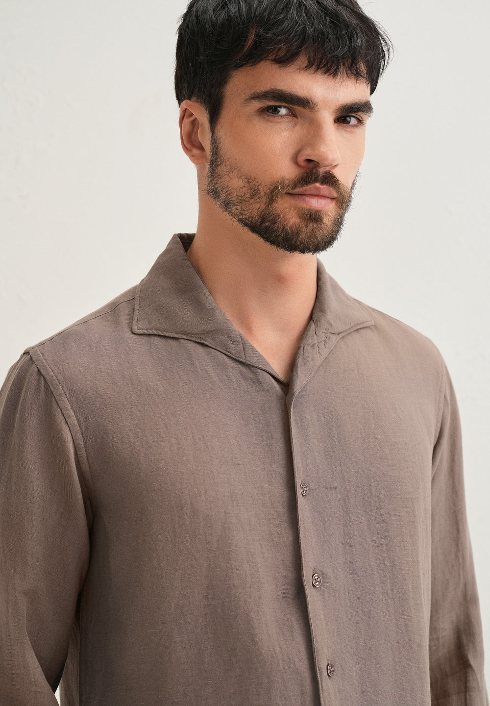 Light Brown Plain Linen Viscose Shirt