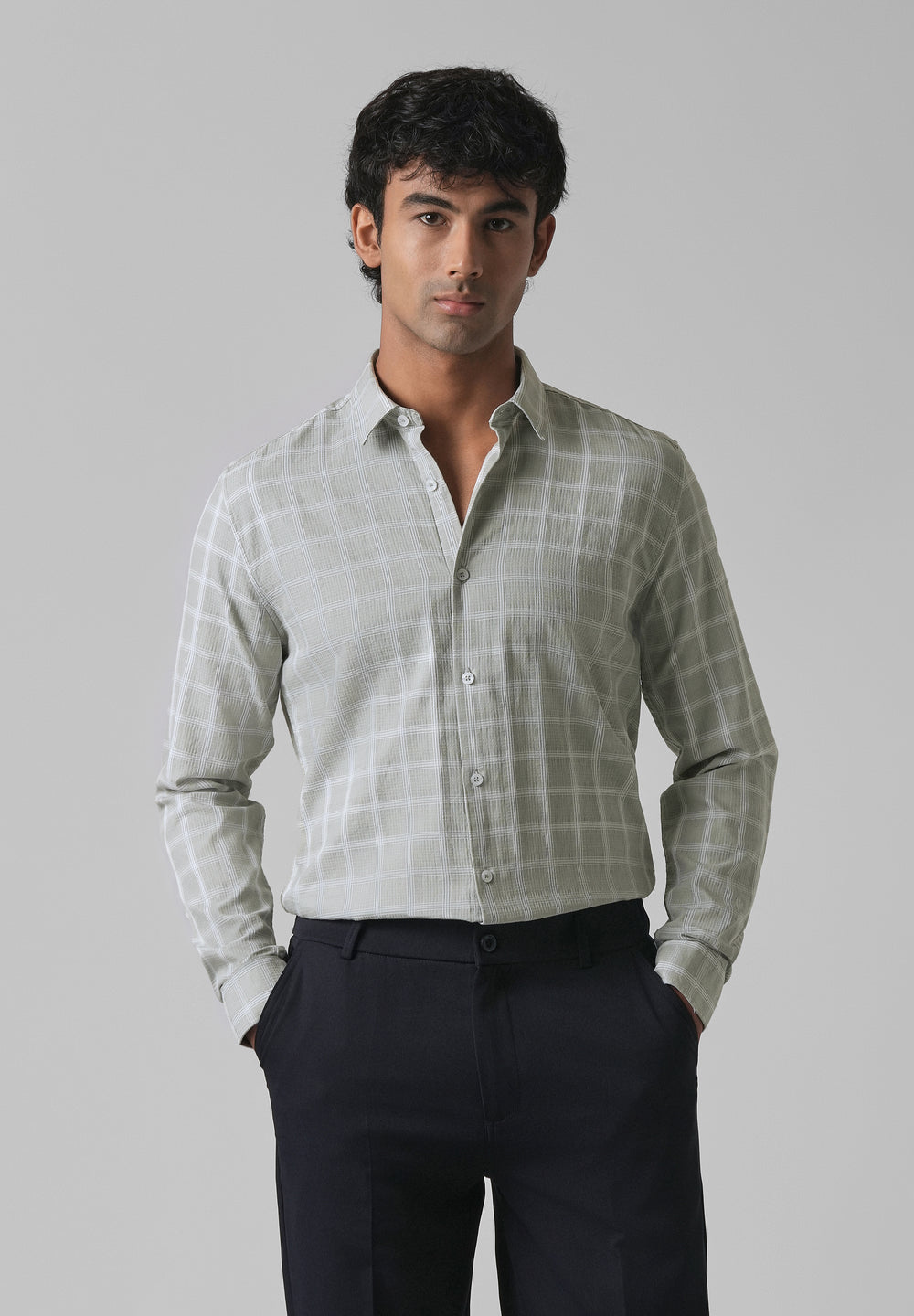 Light Green Cotton Check Shirt