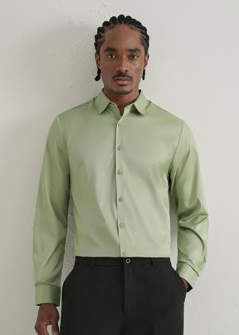 Light Green Plain Stitchless Placket Shirt