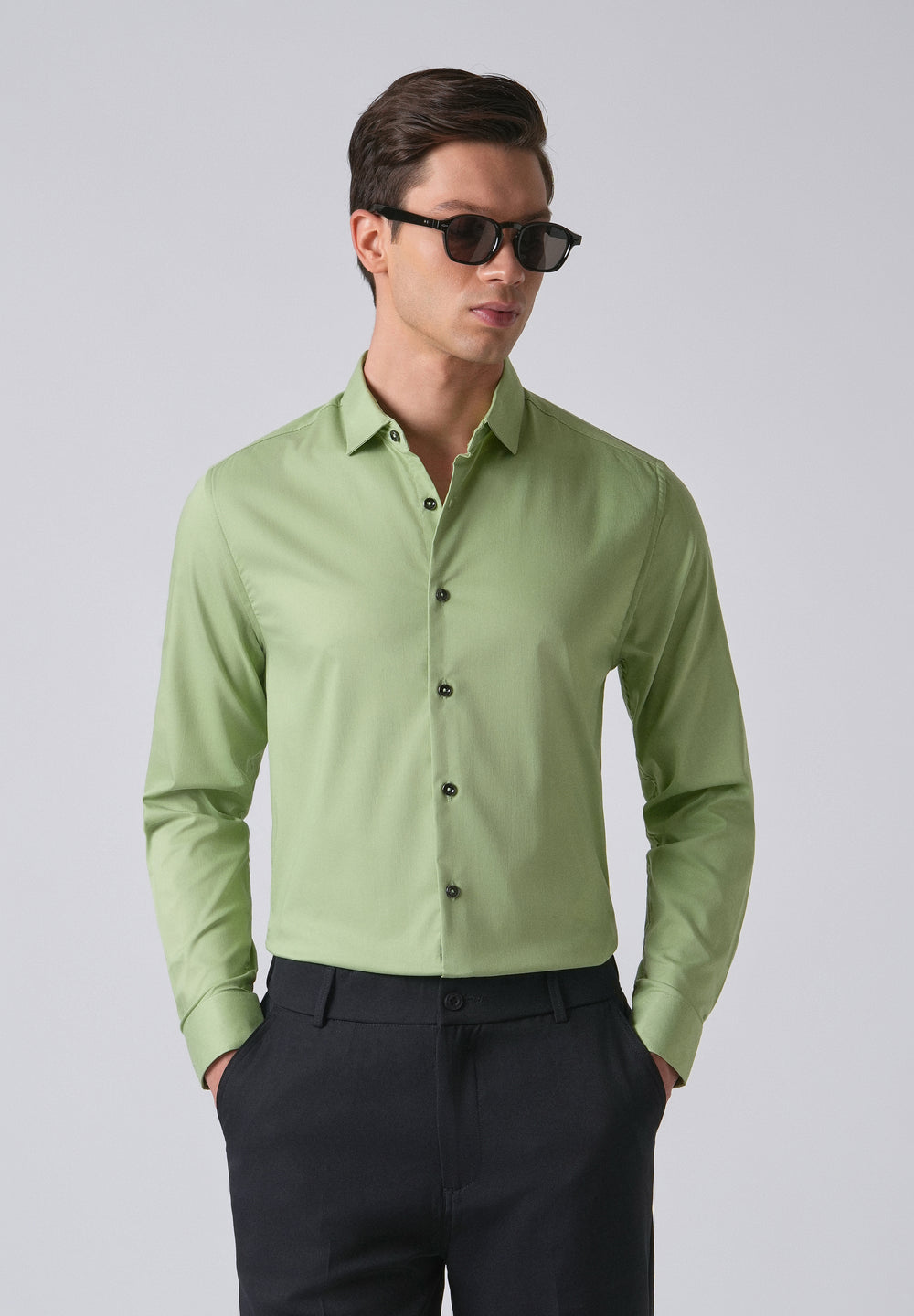 Light Green Cotton Stretch Plain Shirt