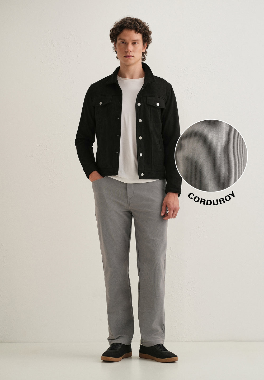 Light Grey Straight Fit Corduroy Pants