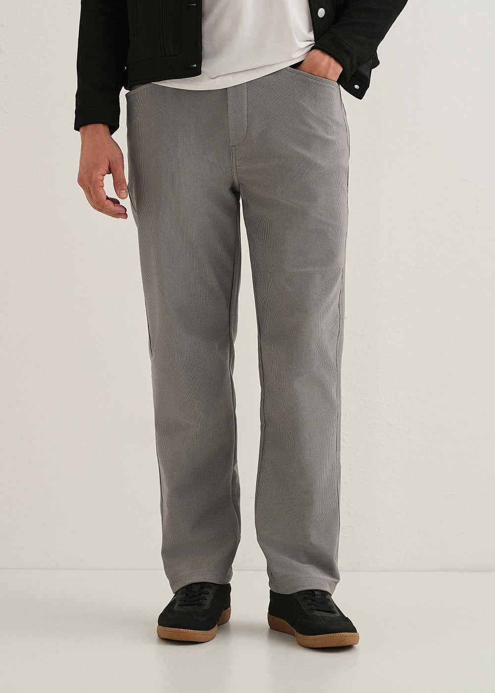 Light Grey Straight Fit Corduroy Pants