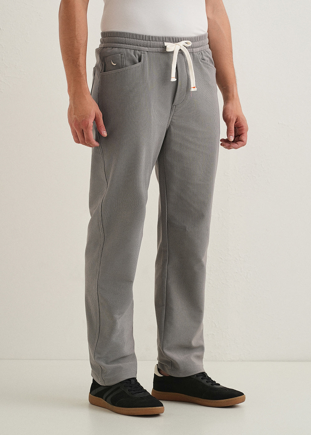 Light Grey Straight Fit Corduroy Pants