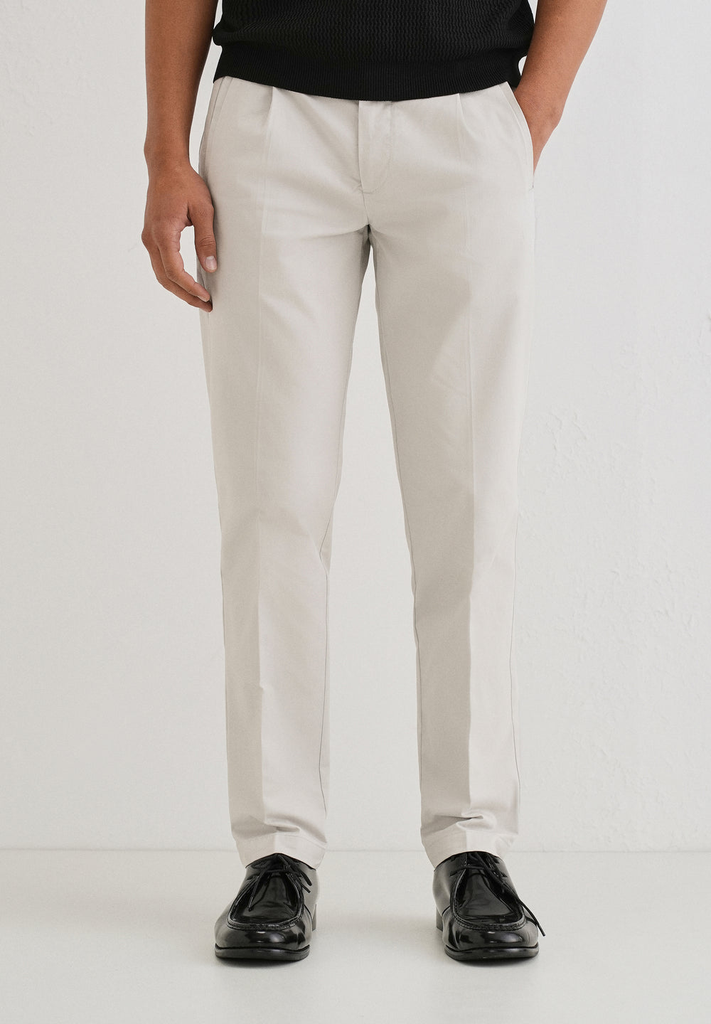 Light Grey Plain Pleated Chinos