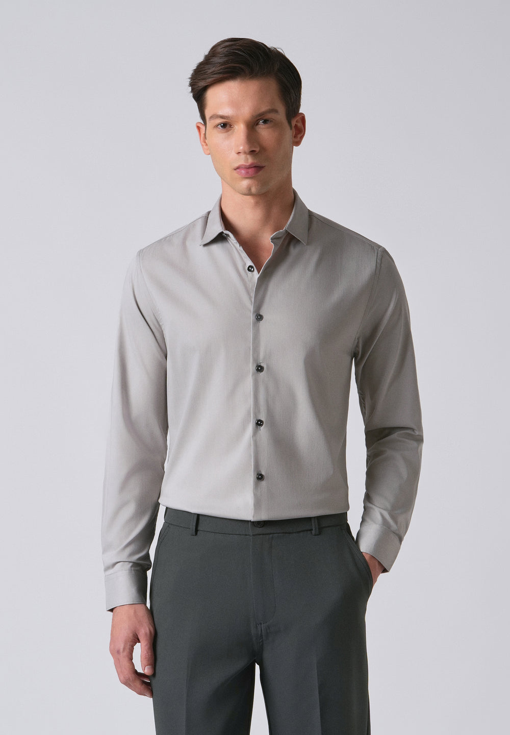 Light Grey Cotton Stretch Plain Shirt