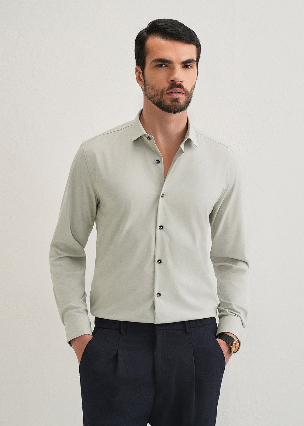 Light Grey Plain Wrinkle Free Shirt