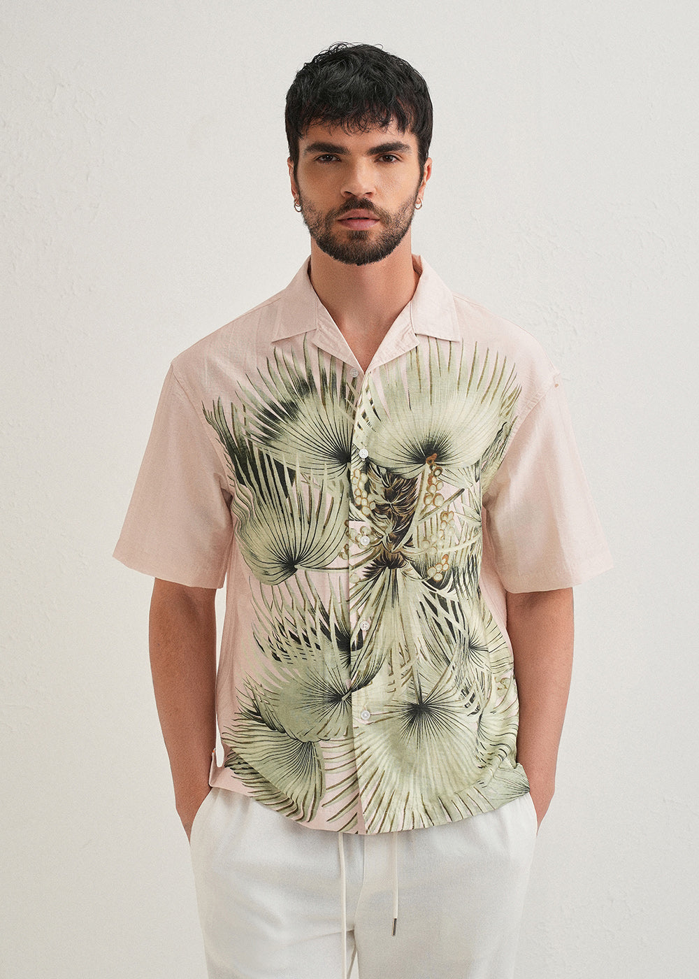 Light Pink Palm Placement Print Shirt