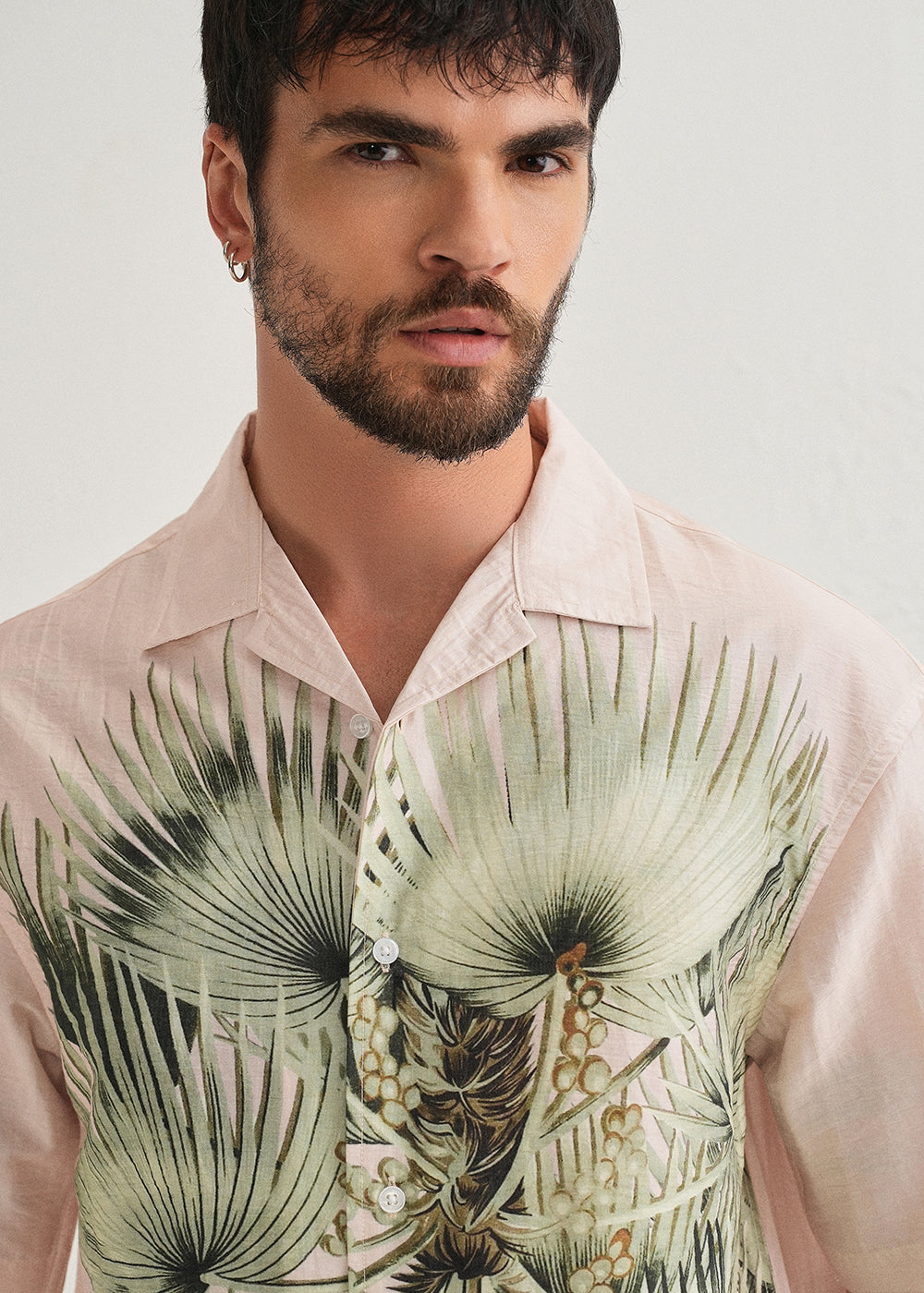 Light Pink Palm Placement Print Shirt