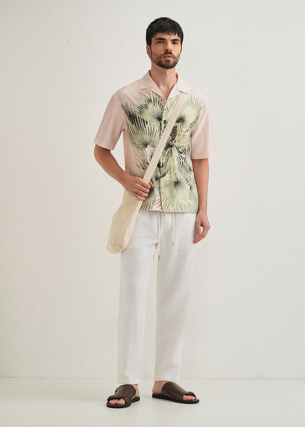 Light Pink Palm Placement Print Shirt