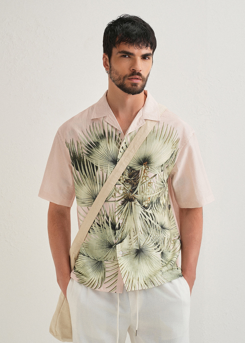 Light Pink Palm Placement Print Shirt
