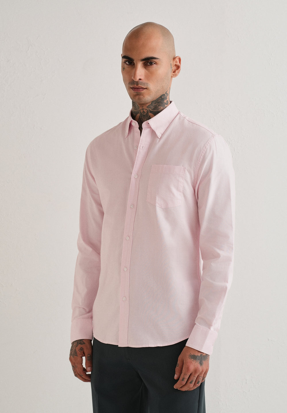 Light Pink Plain Cotton Oxford Shirt