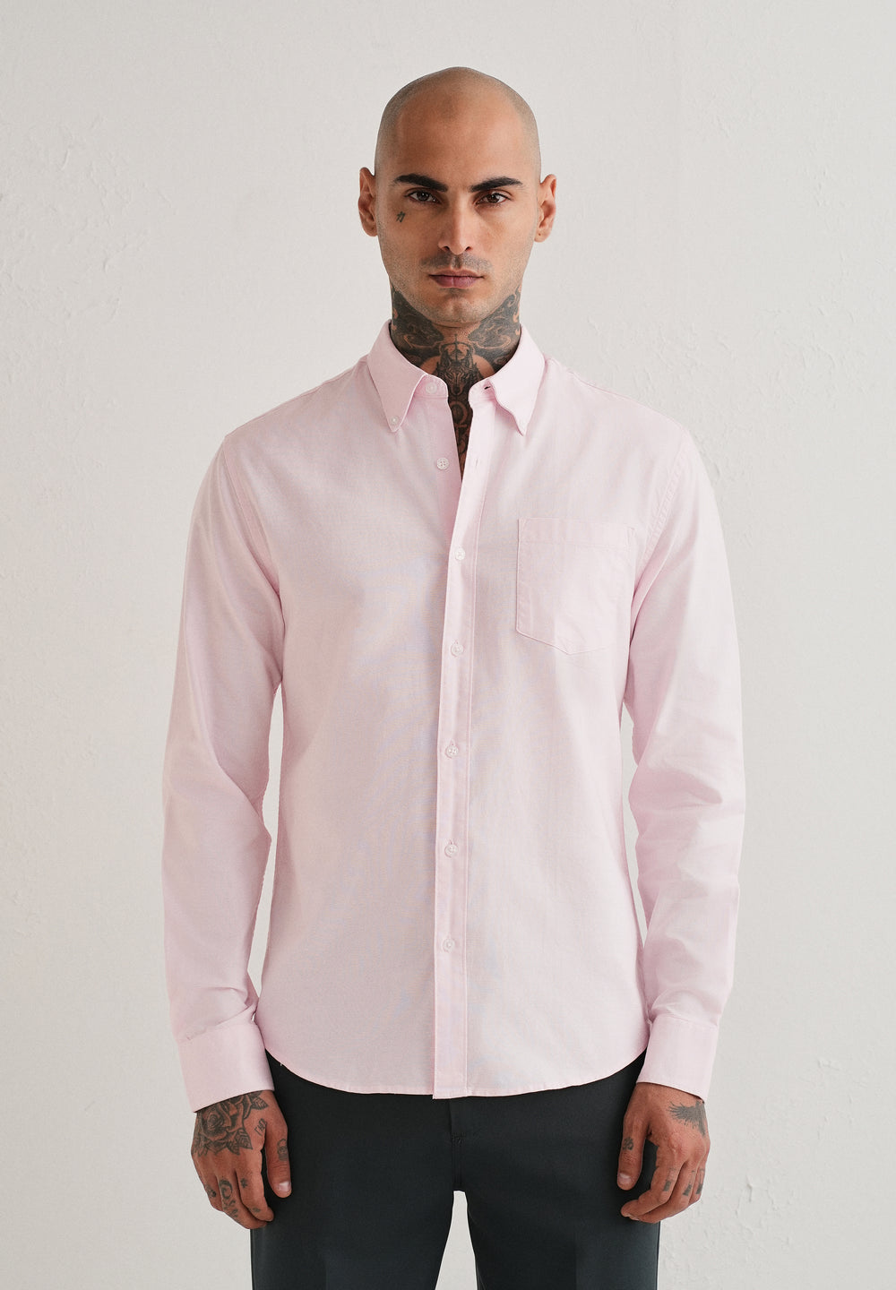 Light Pink Plain Cotton Oxford Shirt