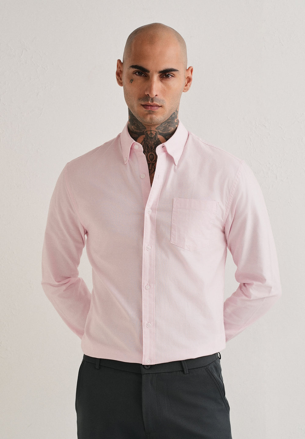 Light Pink Plain Cotton Oxford Shirt