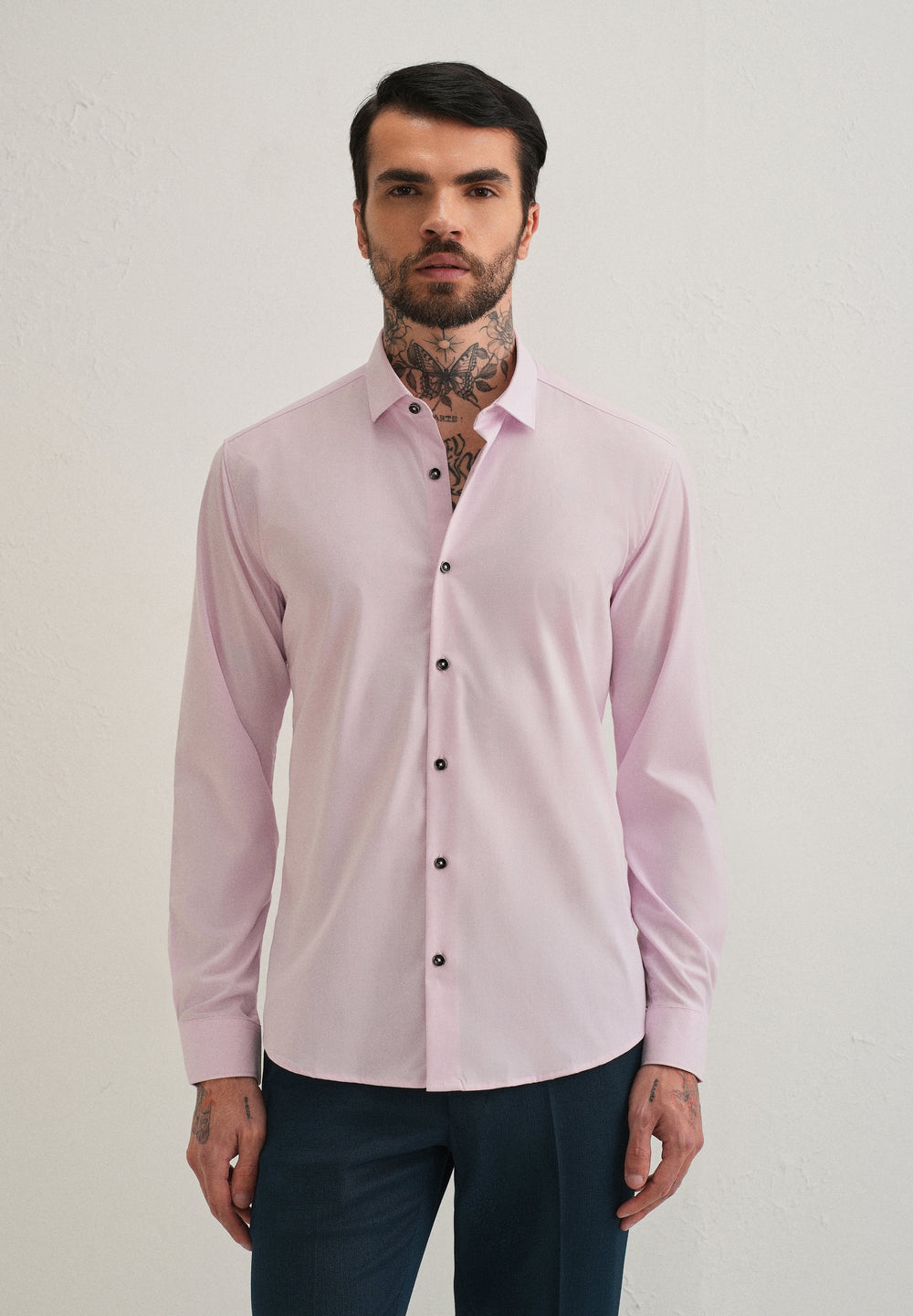 Light Pink Plain Wrinkle Free Shirt
