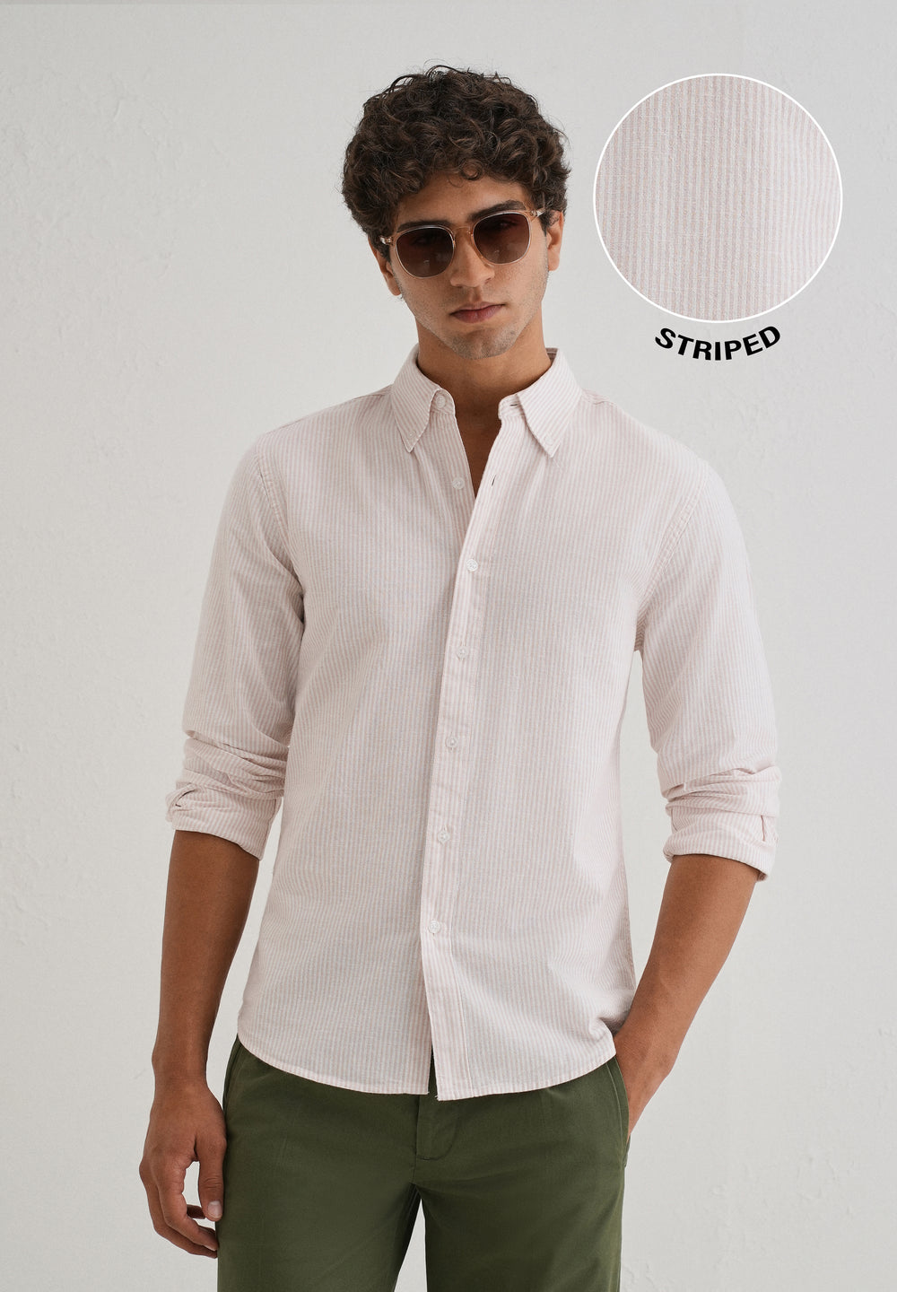 Light Pink Striped Cotton Linen Shirt