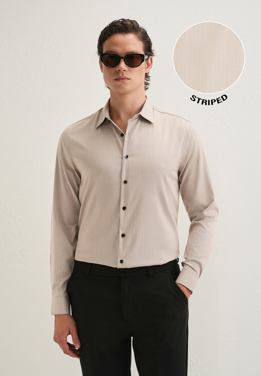 Light Taupe Pin Striped Wrinkle Free Shirt