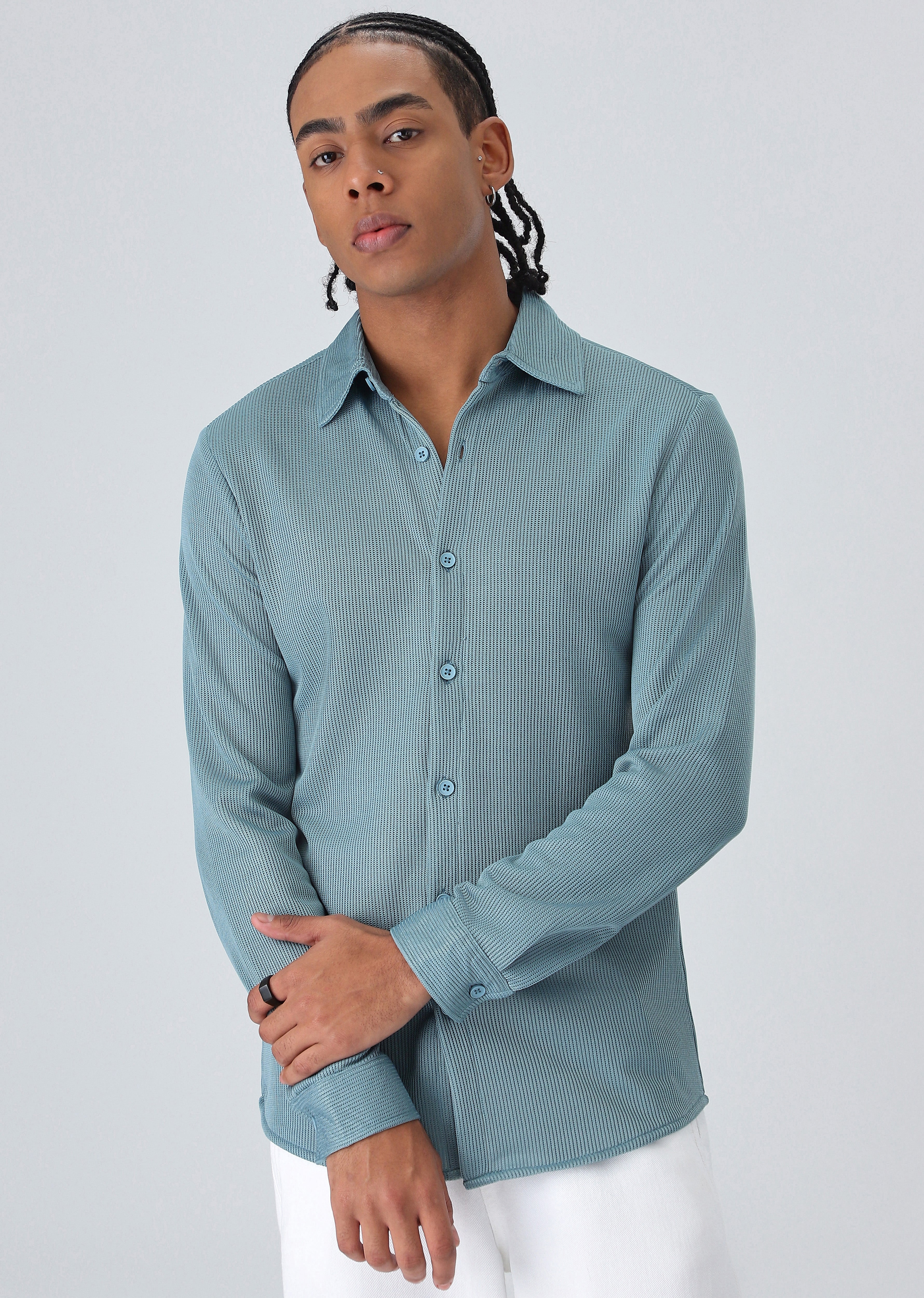 Light Blue Plain Knitted Shirt