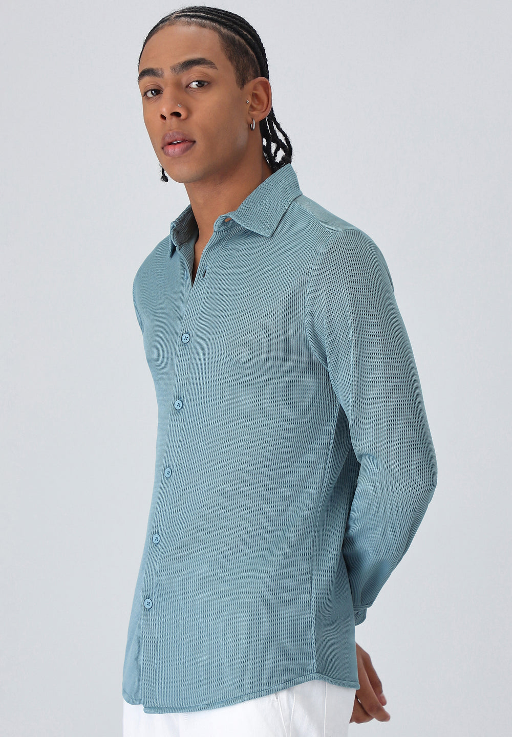 Light Blue Plain Knitted Shirt