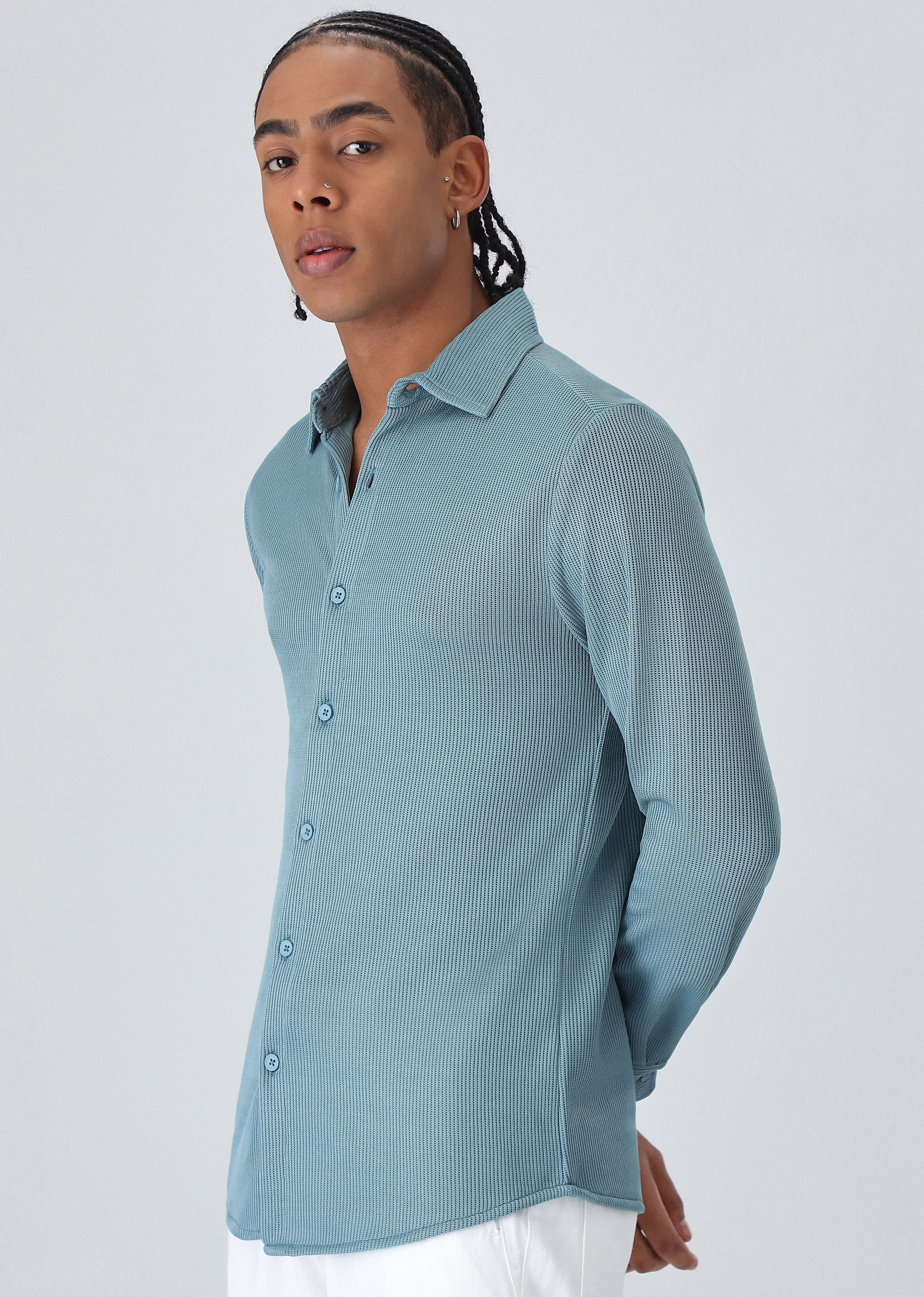 Light Blue Plain Knitted Shirt