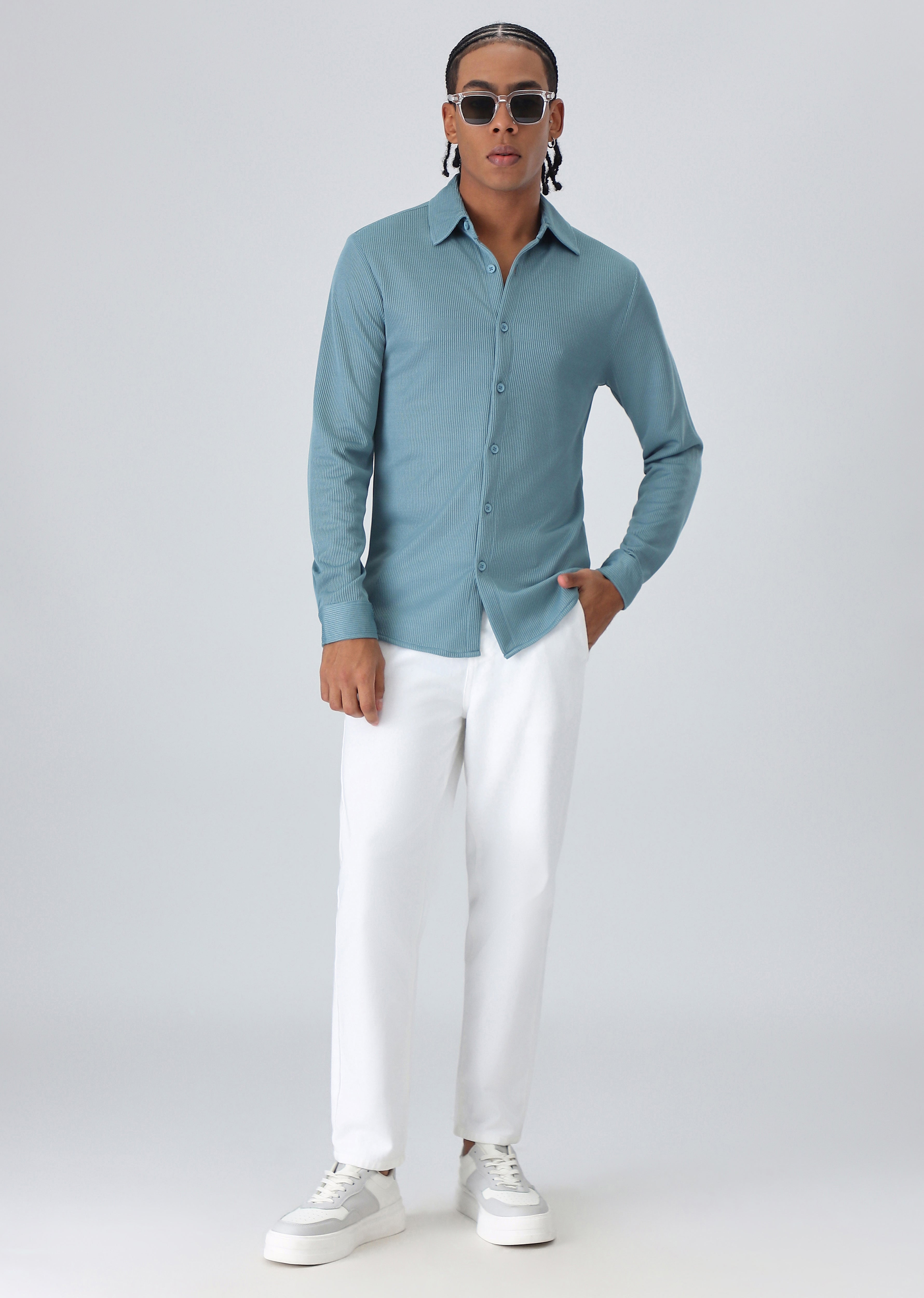 Light Blue Plain Knitted Shirt