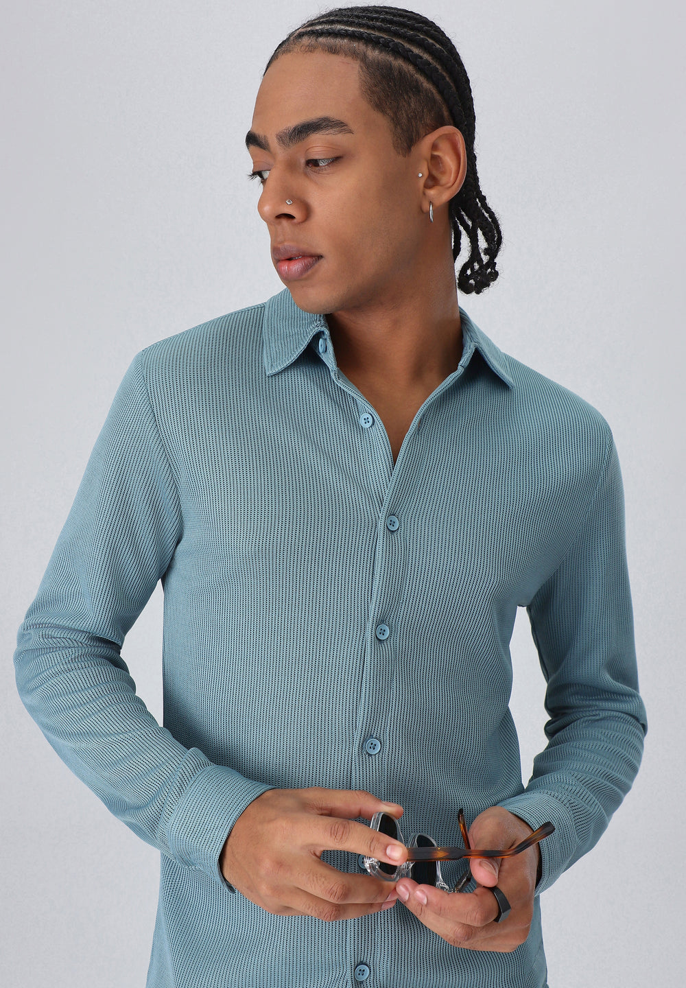 Light Blue Plain Knitted Shirt