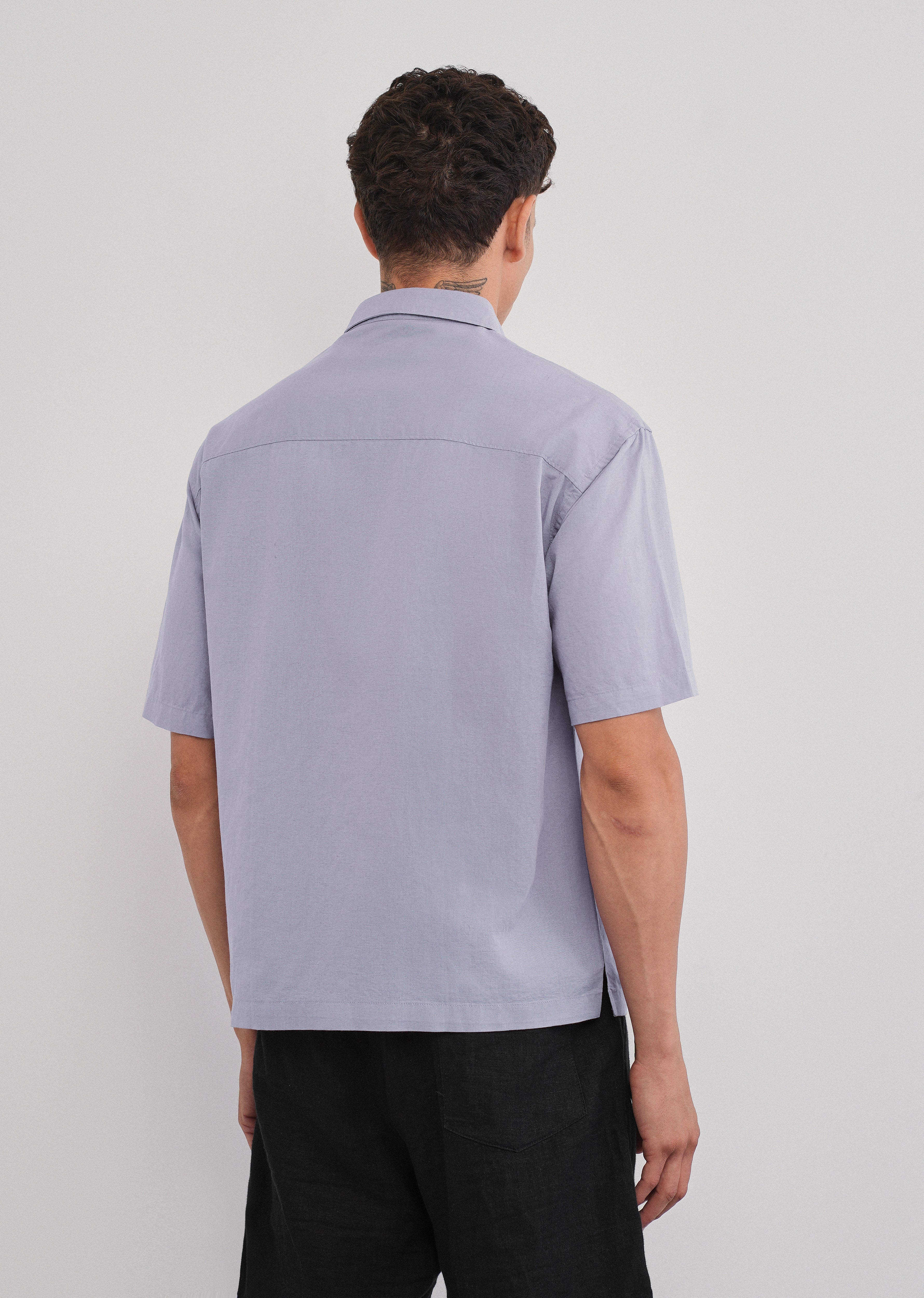 Lilac Cotton Linen Half Sleeve Shirt