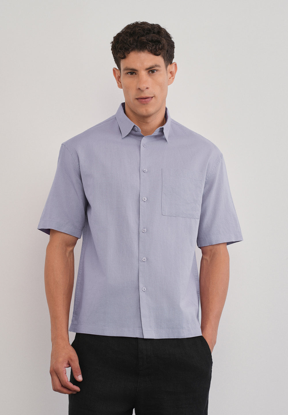 Lilac Cotton Linen Half Sleeve Shirt