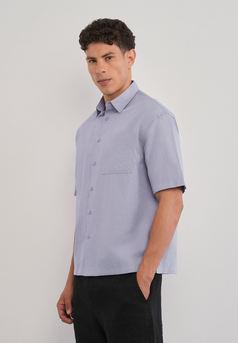 Lilac Cotton Linen Half Sleeve Shirt