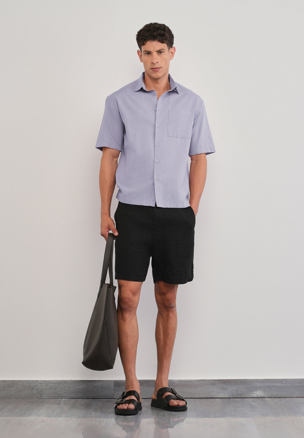 Lilac Cotton Linen Half Sleeve Shirt