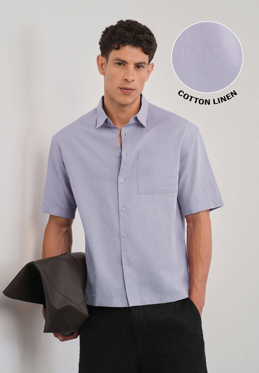Lilac Cotton Linen Half Sleeve Shirt
