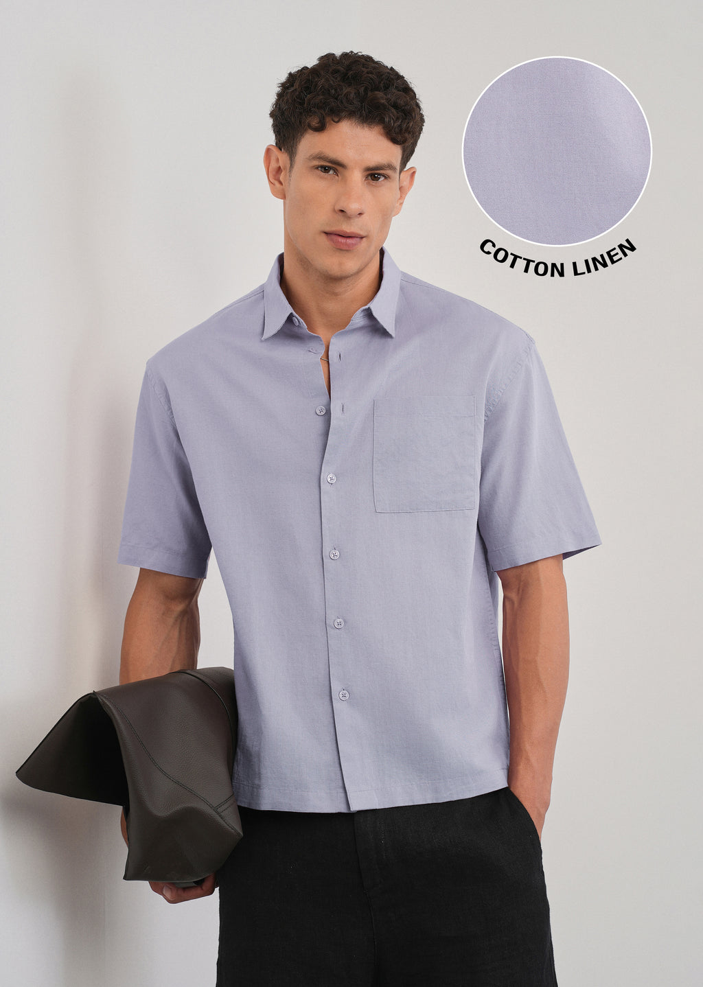 Lilac Cotton Linen Half Sleeve Shirt