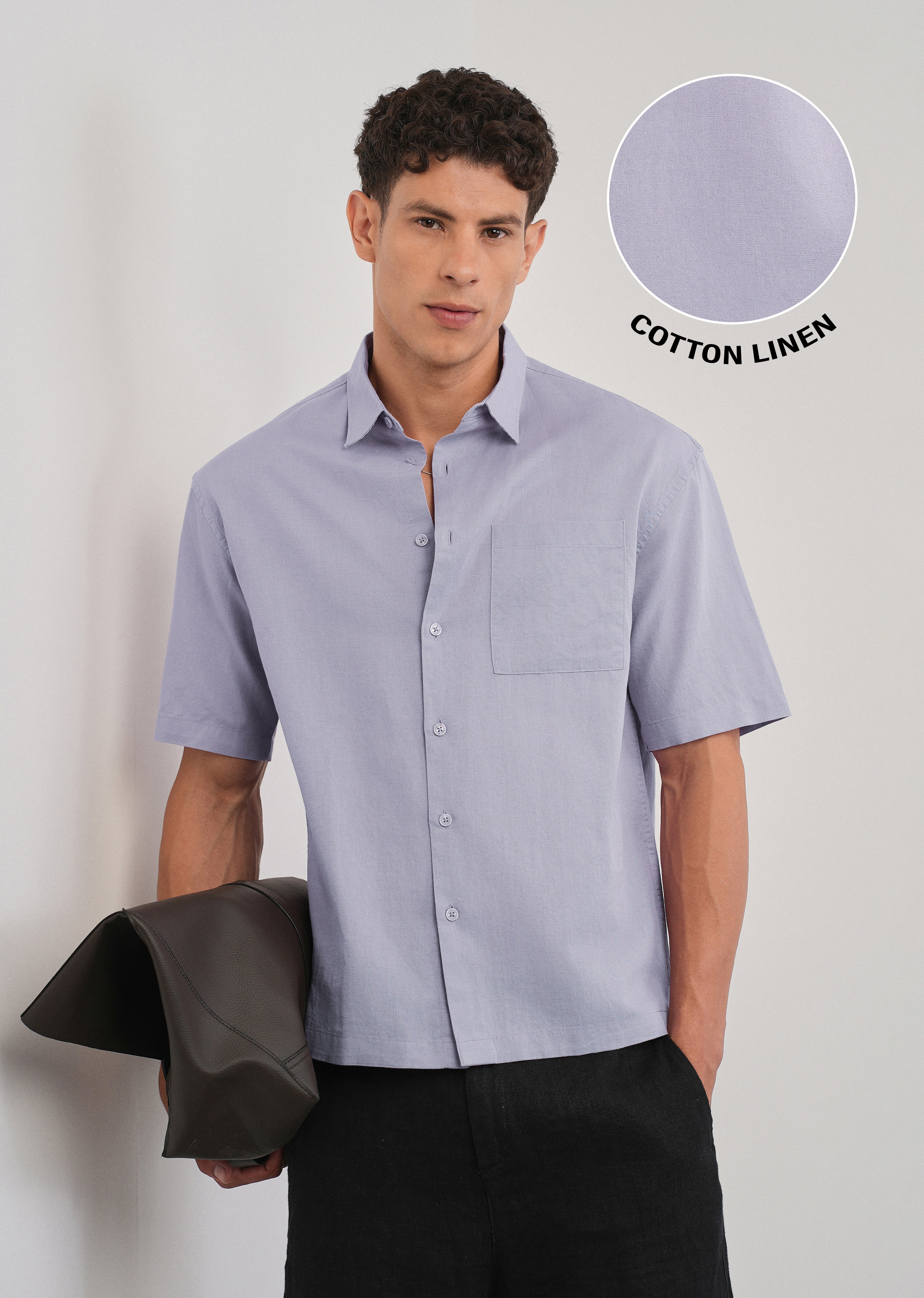 Lilac Cotton Linen Half Sleeve Shirt
