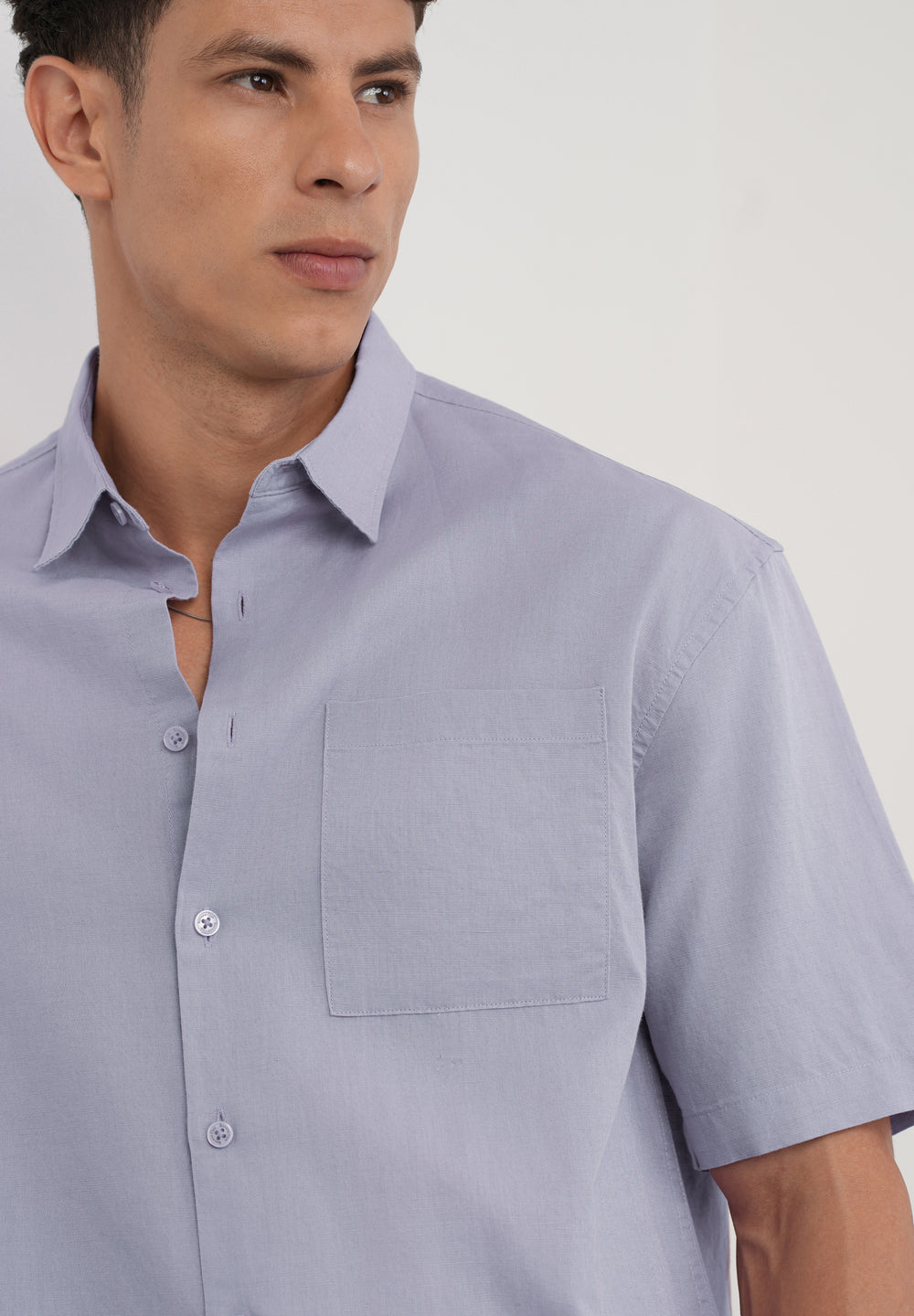 Lilac Cotton Linen Half Sleeve Shirt