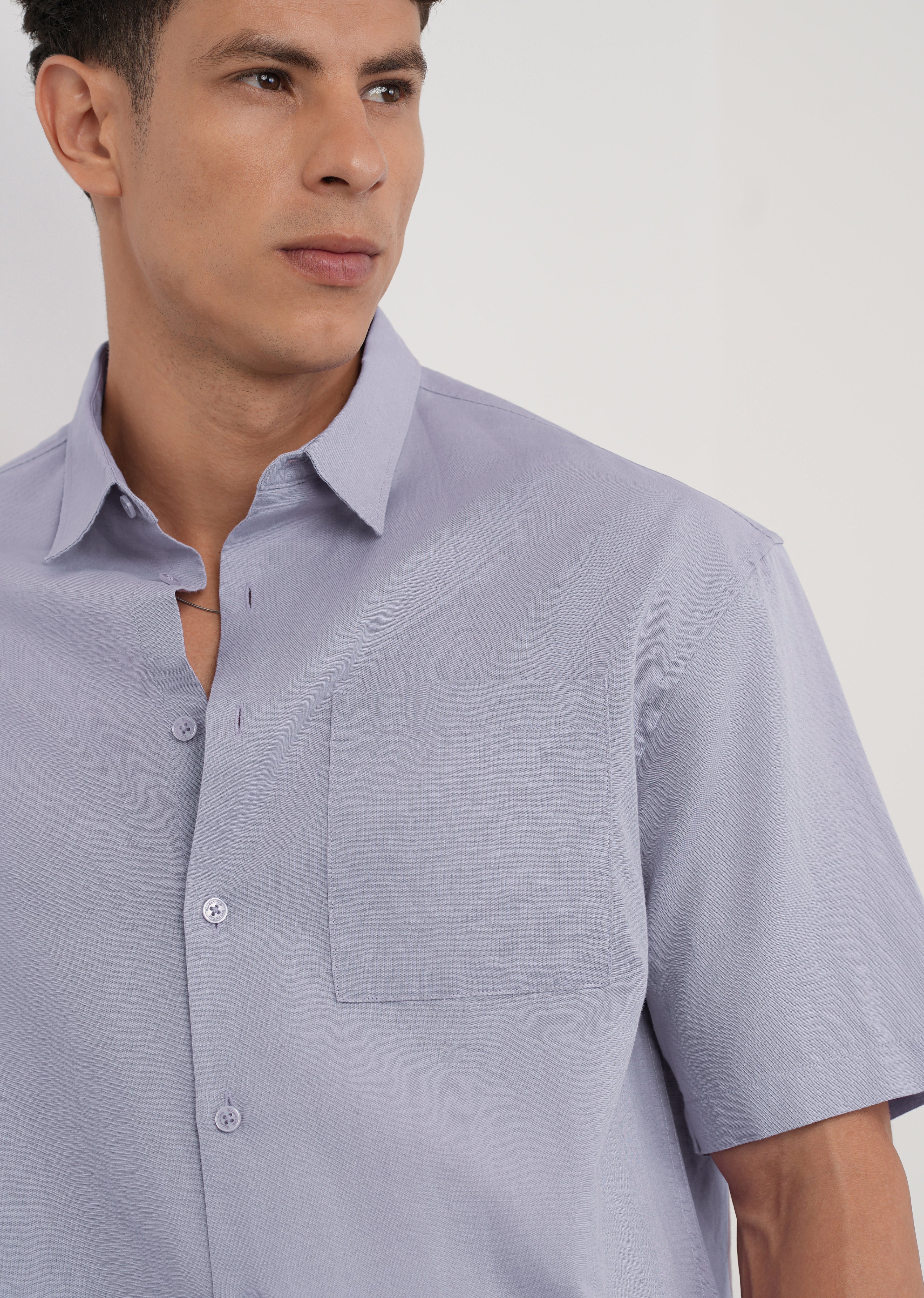Lilac Cotton Linen Half Sleeve Shirt
