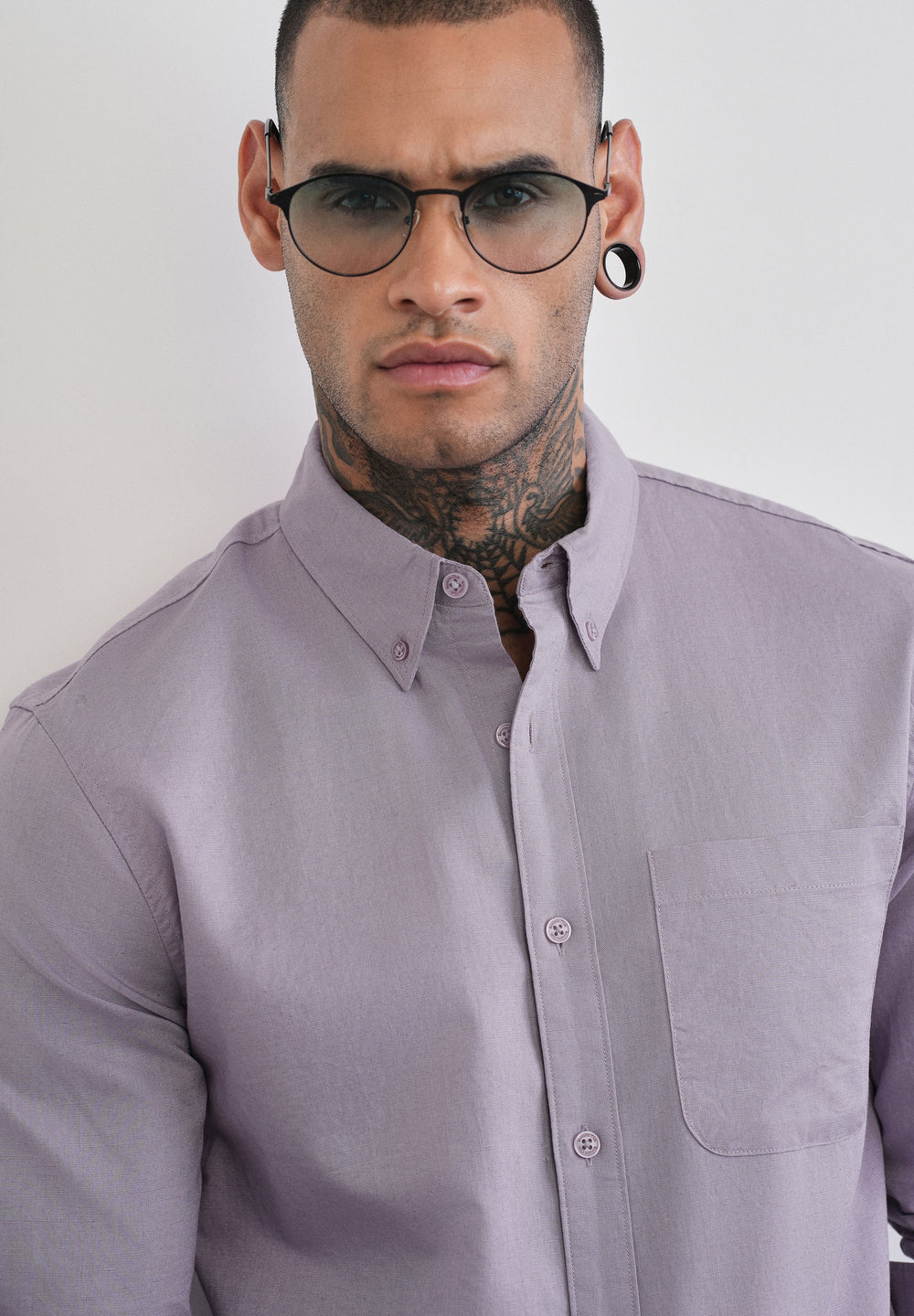 Lilac Cotton Linen Plain Shirt