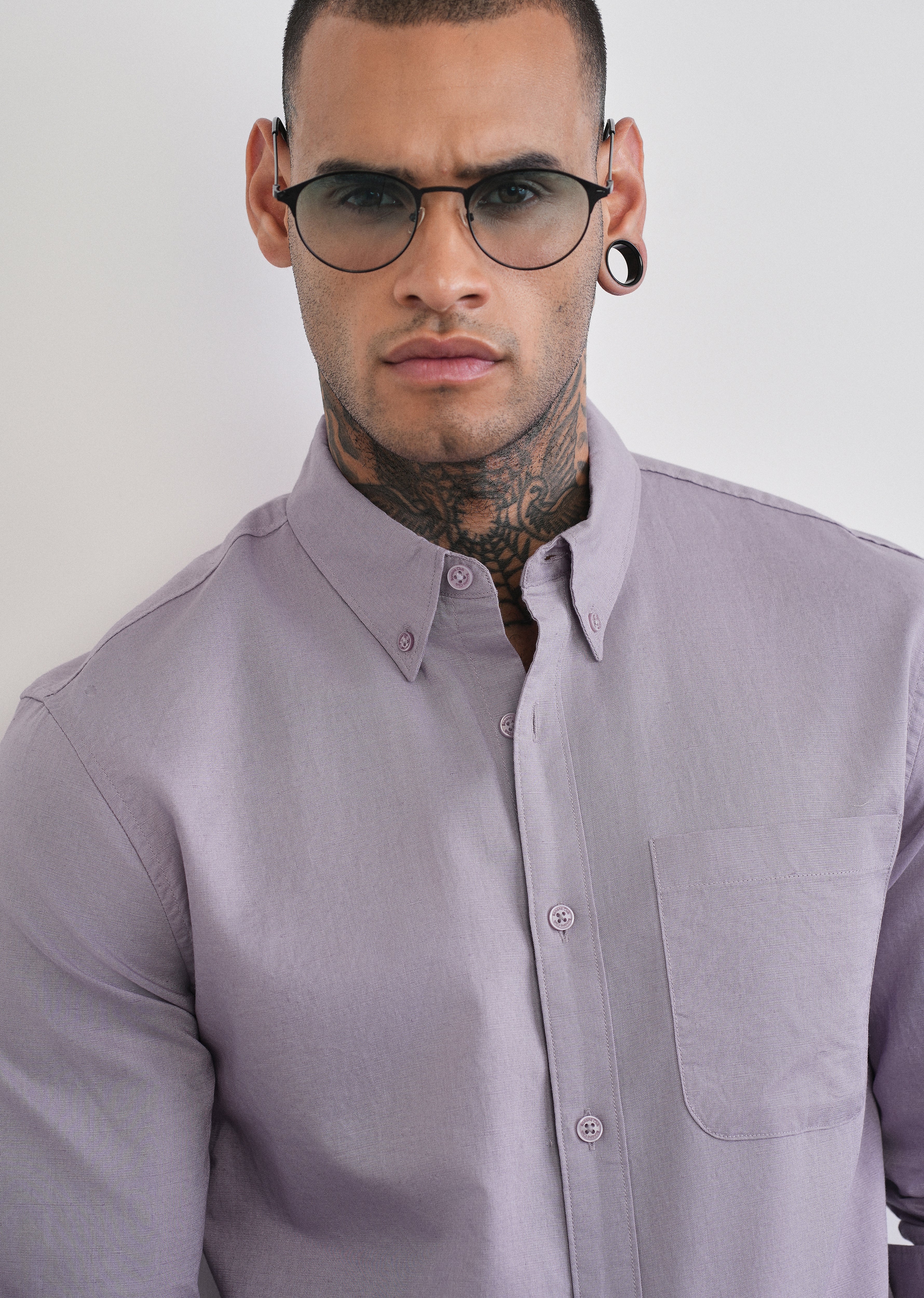 Lilac Cotton Linen Plain Shirt