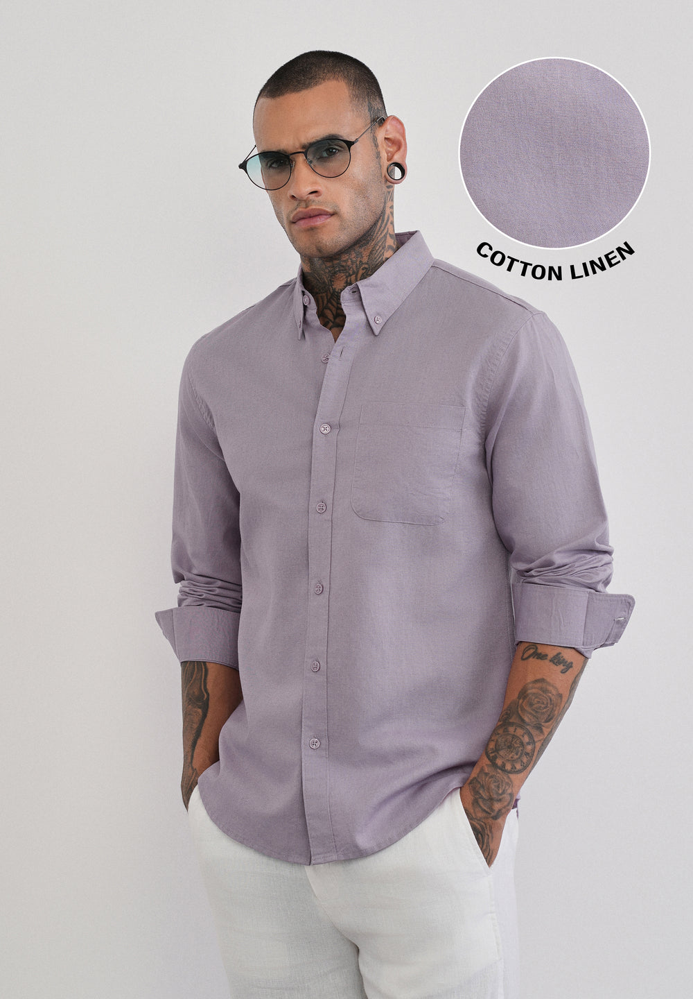 Lilac Cotton Linen Plain Shirt