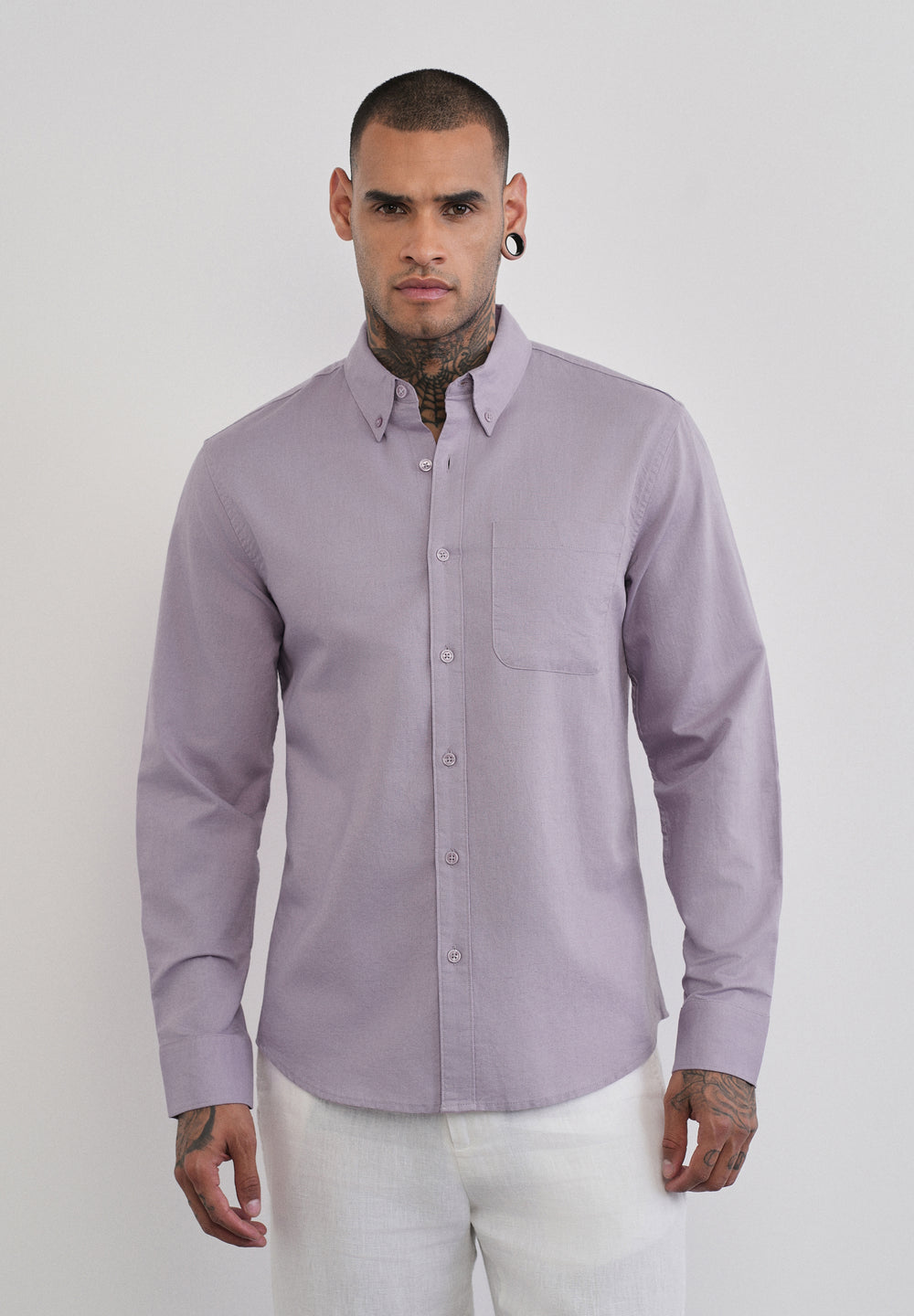 Lilac Cotton Linen Plain Shirt