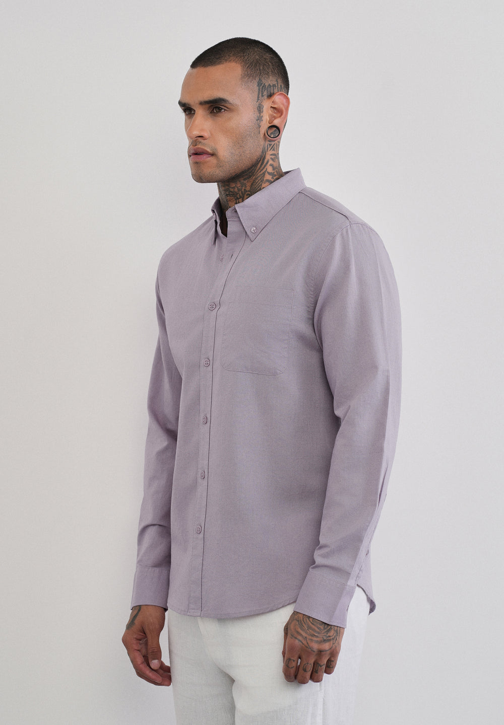 Lilac Cotton Linen Plain Shirt