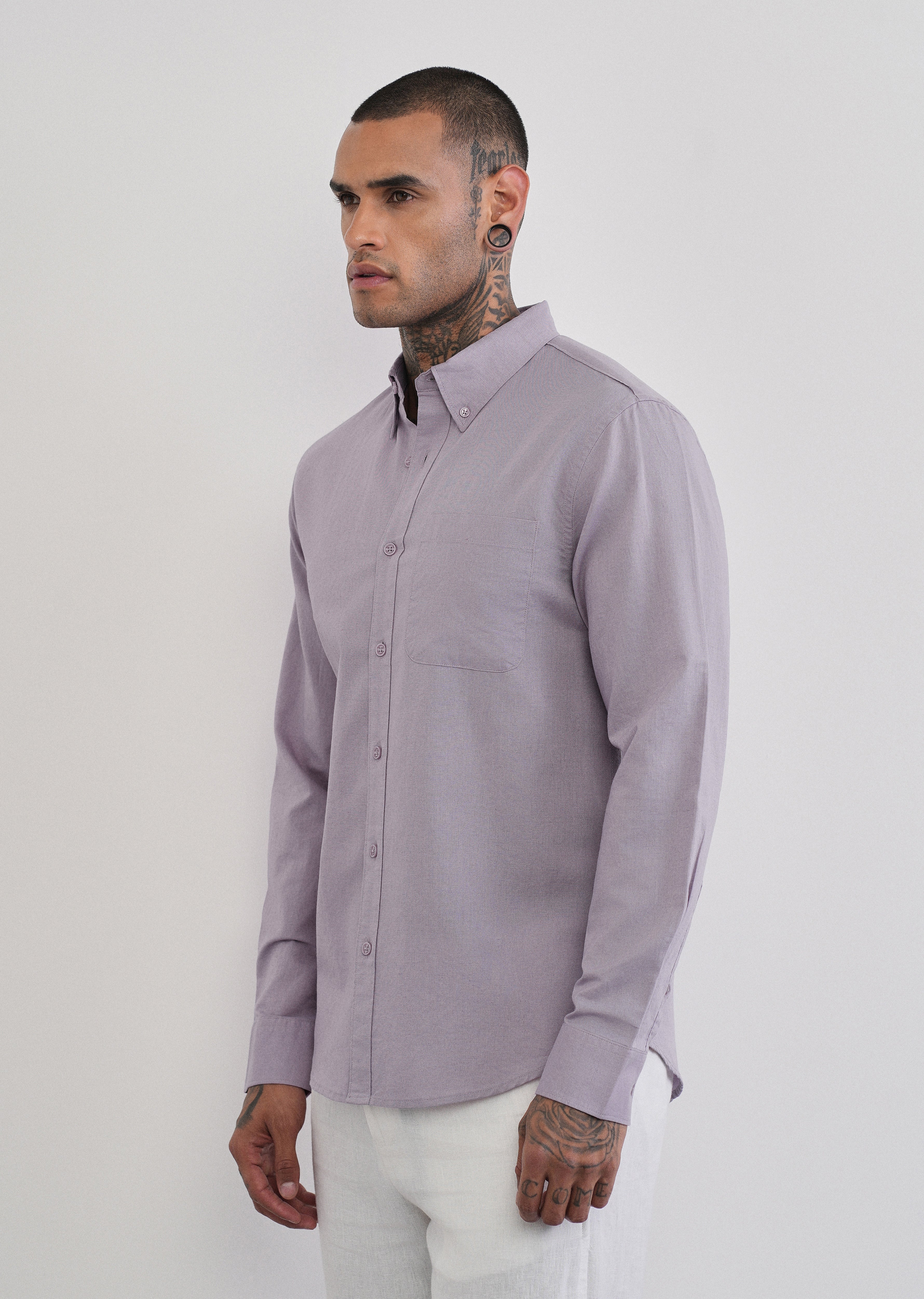 Lilac Cotton Linen Plain Shirt